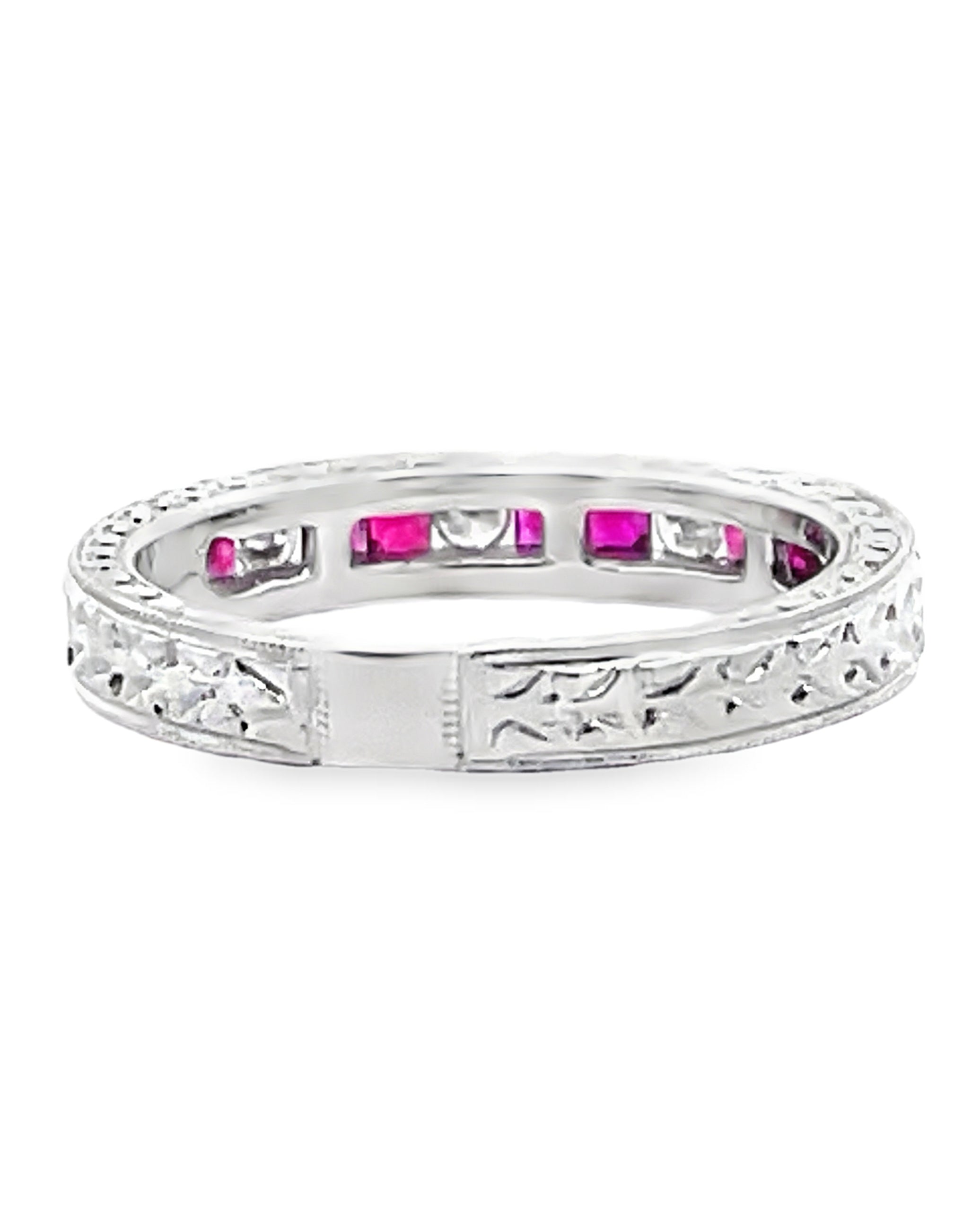 0.43 Carats Rubies and 0.14 Carats Diamond Ring in 18K White Gold