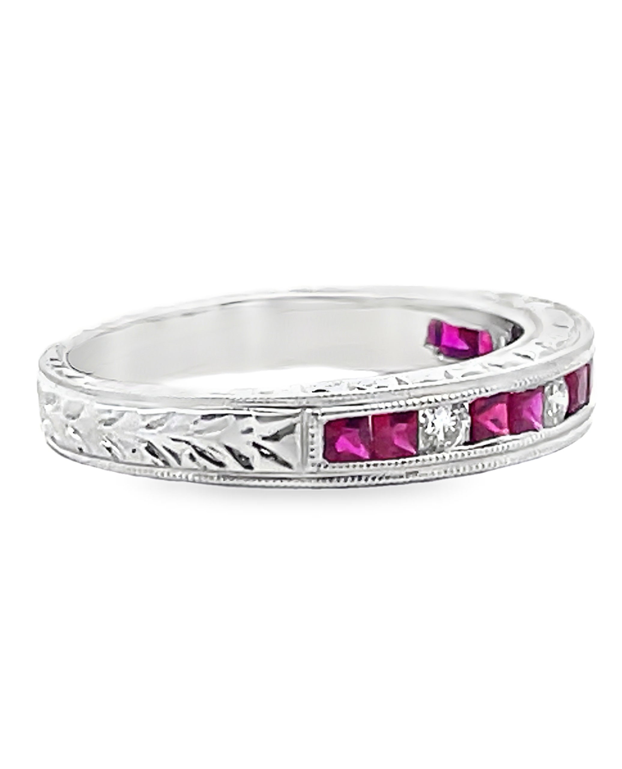 0.43 Carats Rubies and 0.14 Carats Diamond Ring in 18K White Gold