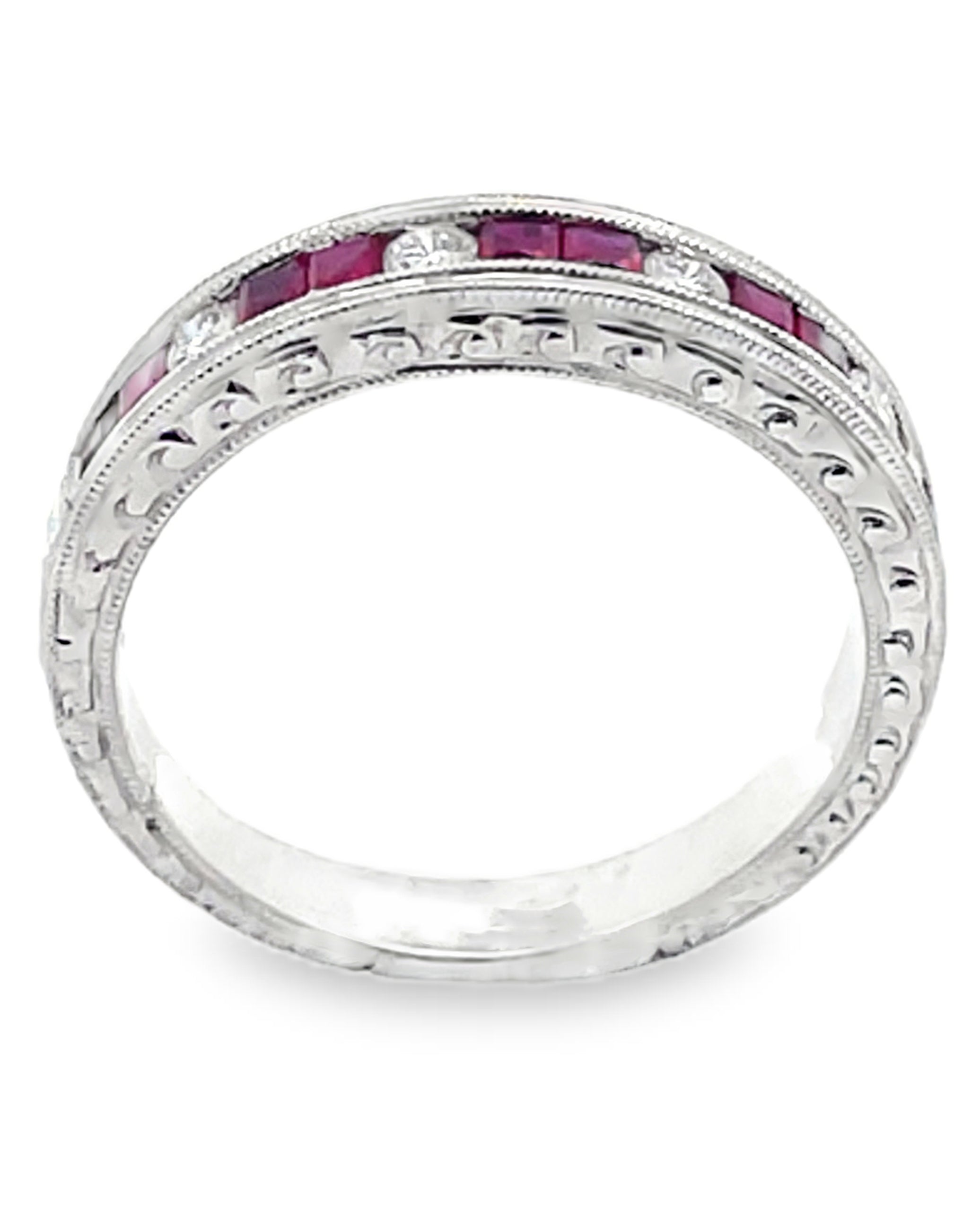 0.43 Carats Rubies and 0.14 Carats Diamond Ring in 18K White Gold