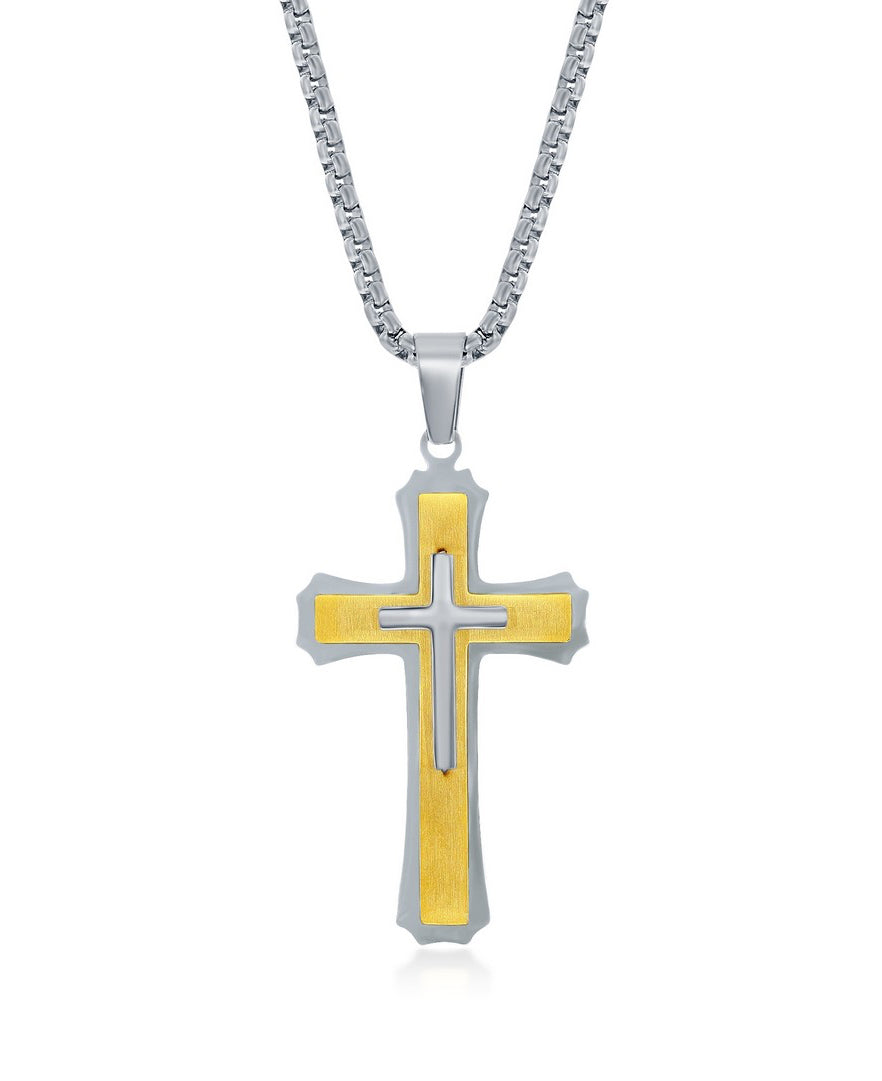 Stainless Steel Gold & Silver 3D Cross Necklace