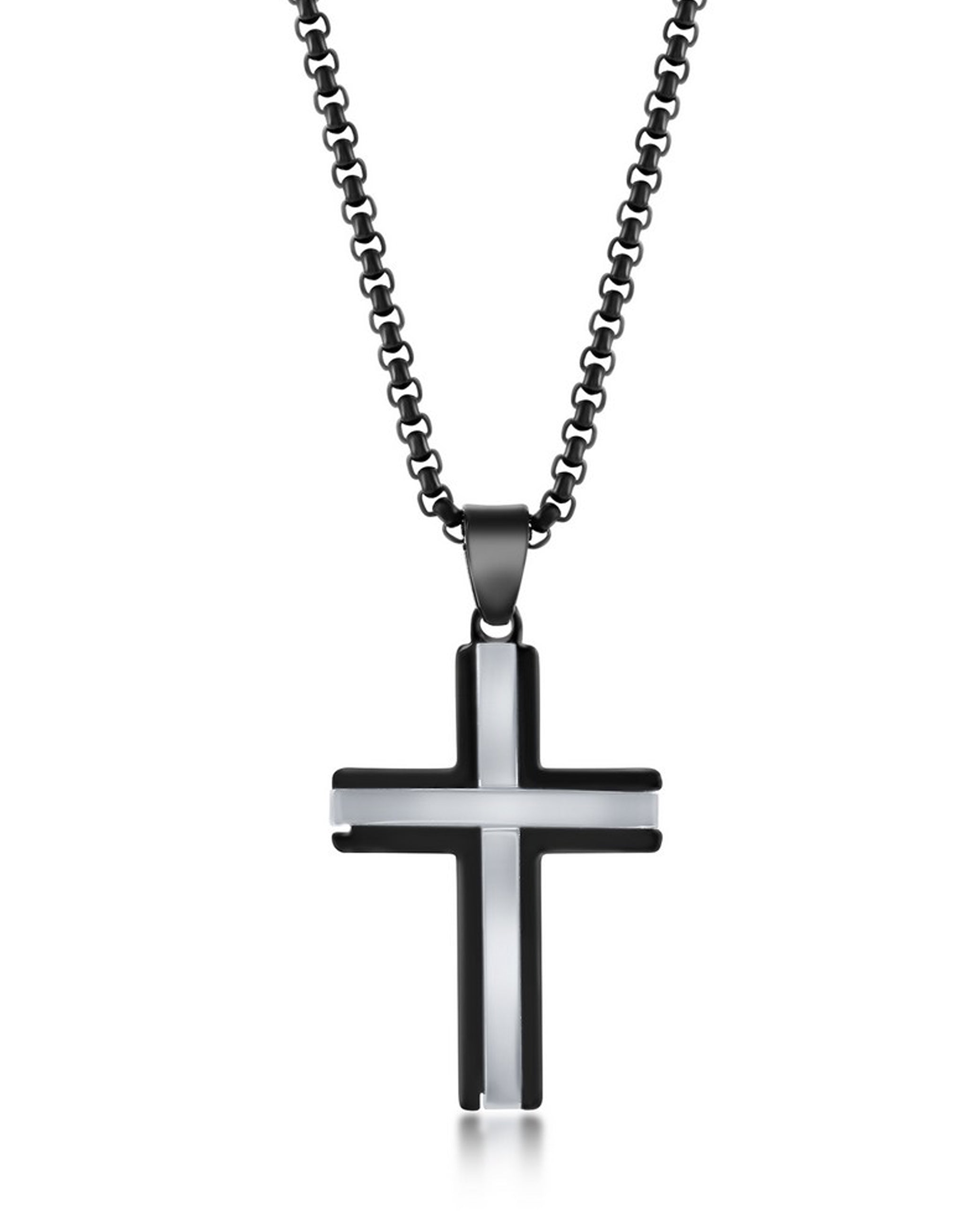 Stainless Steel Black & Silver Plated Cross Necklace