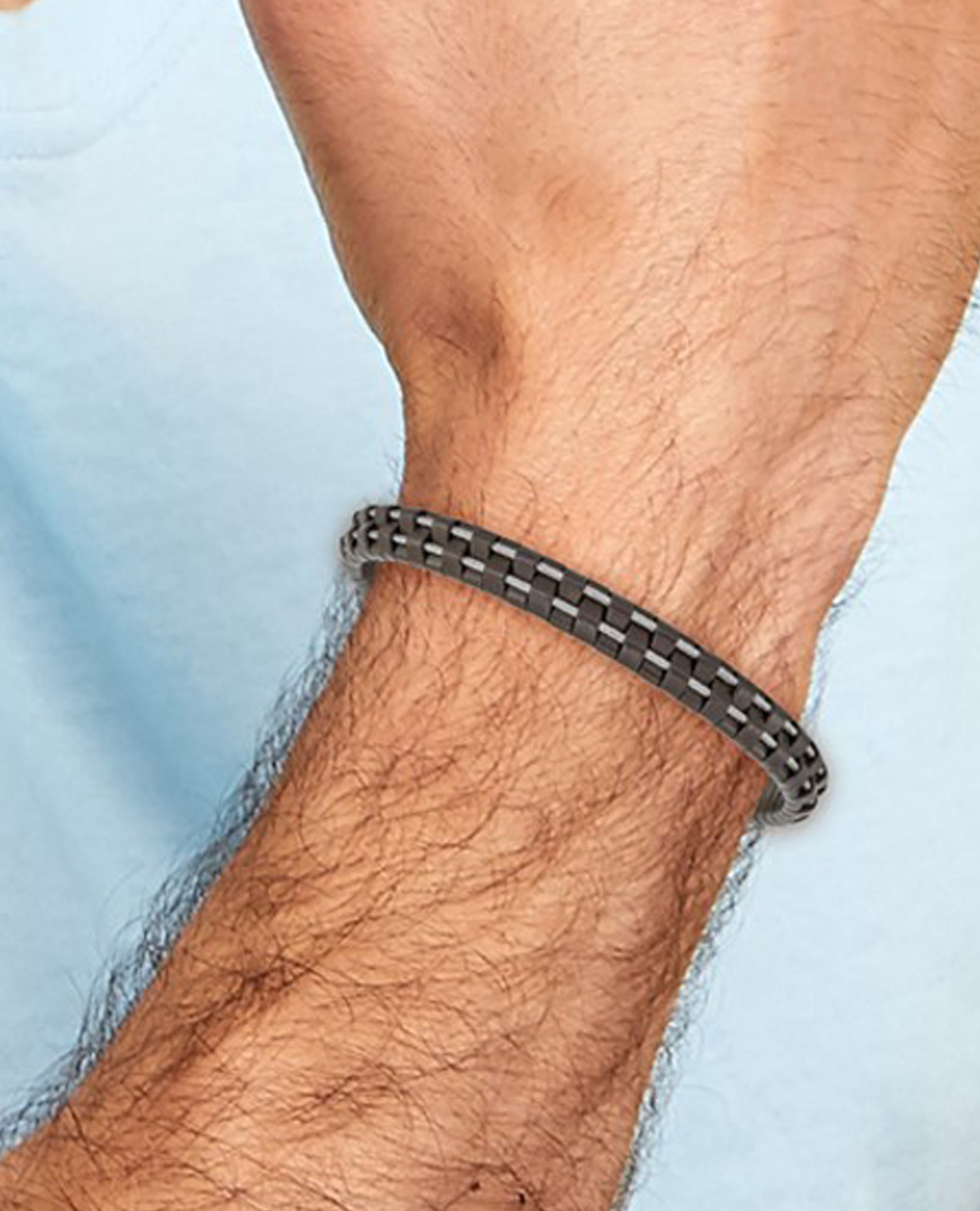 Stainless Steel Polished Cable & Brown Leather Bracelet