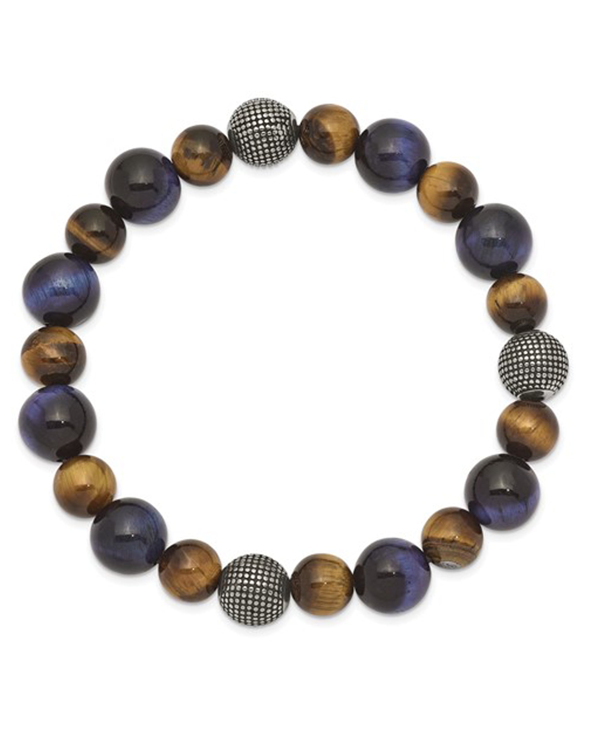 Stainless Steel Brown Blue Tiger's Eye Strech Bracelet