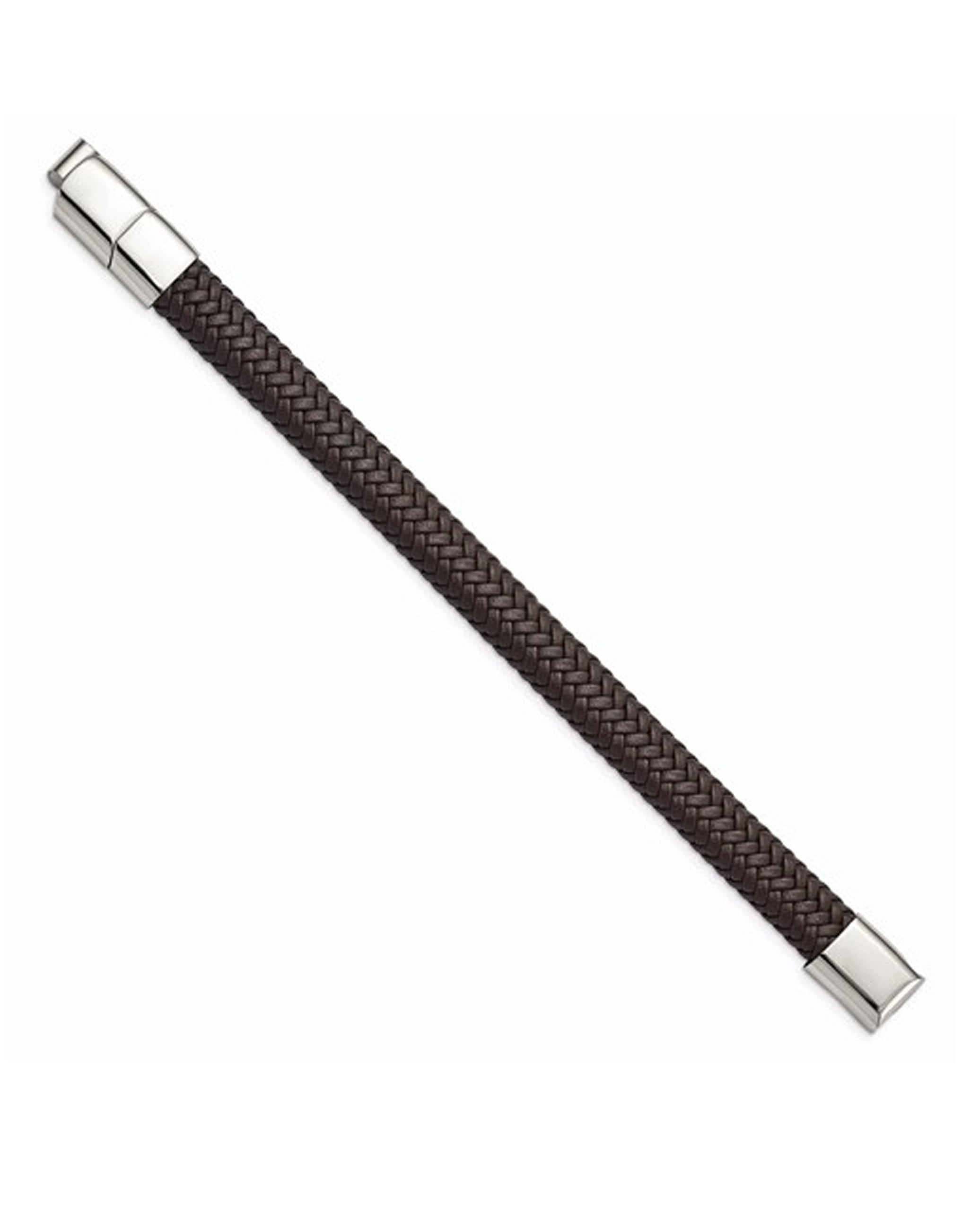 Stainless Steel and Dark Brown Leather Bracelet