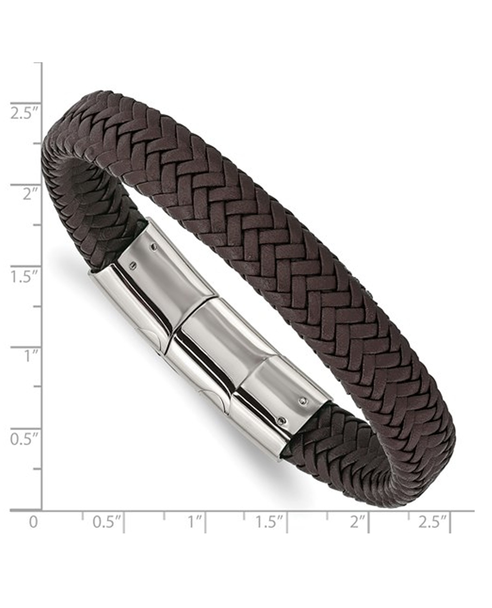 Stainless Steel and Dark Brown Leather Bracelet