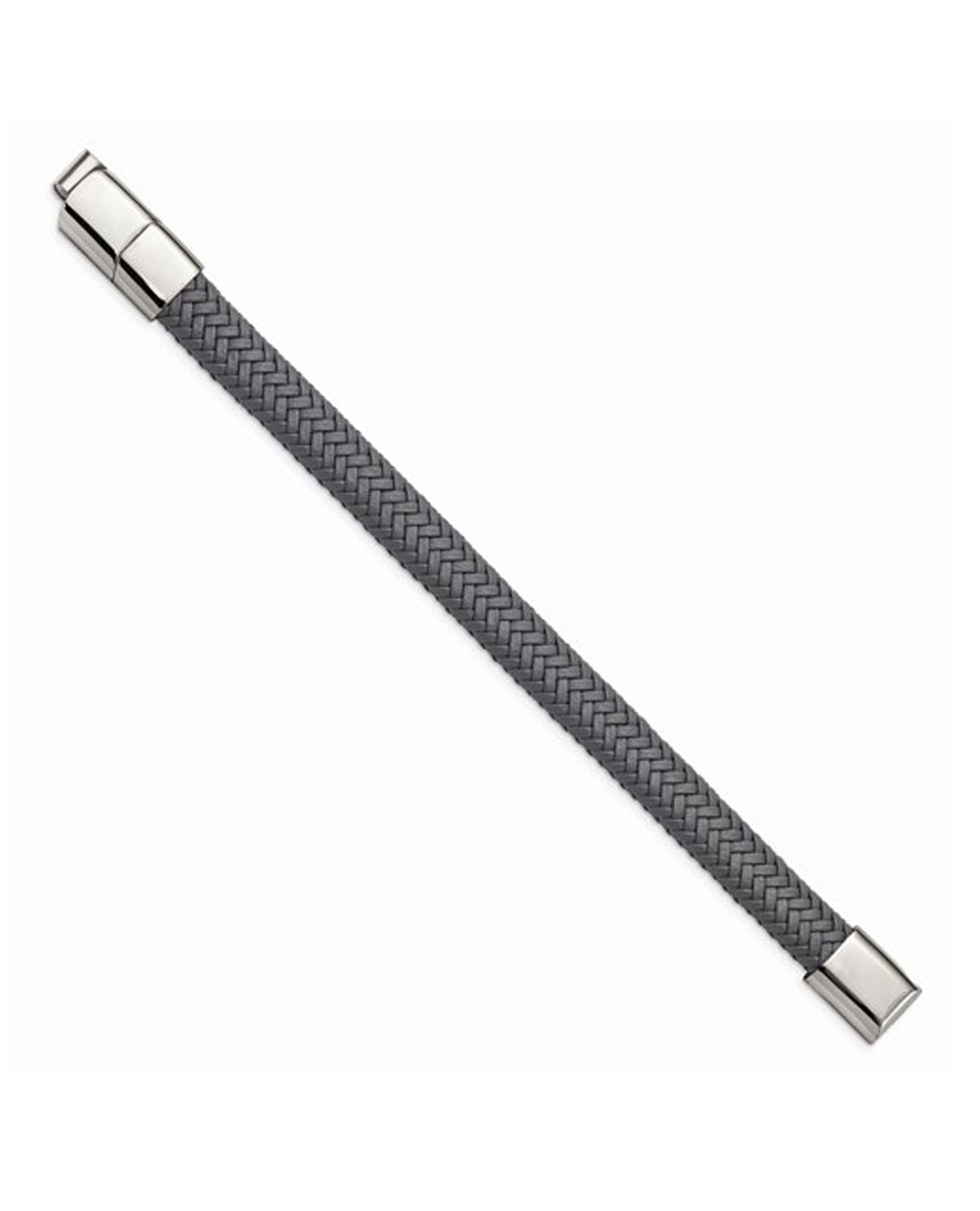 Stainless Steel and Grey Leather Bracelet