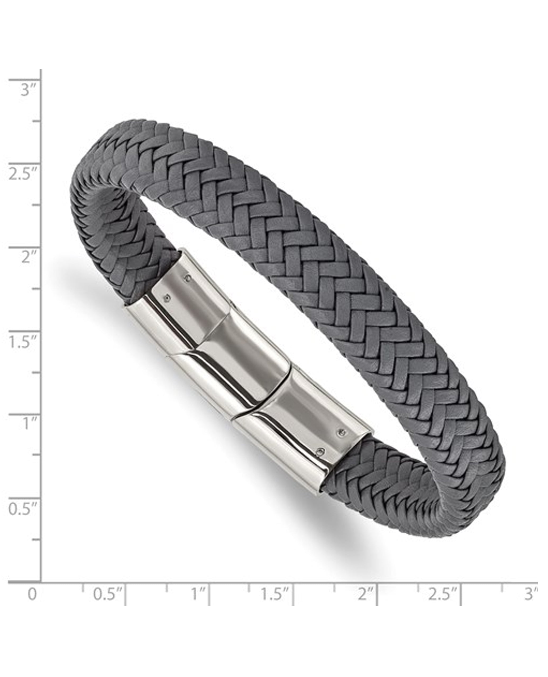 Stainless Steel and Grey Leather Bracelet
