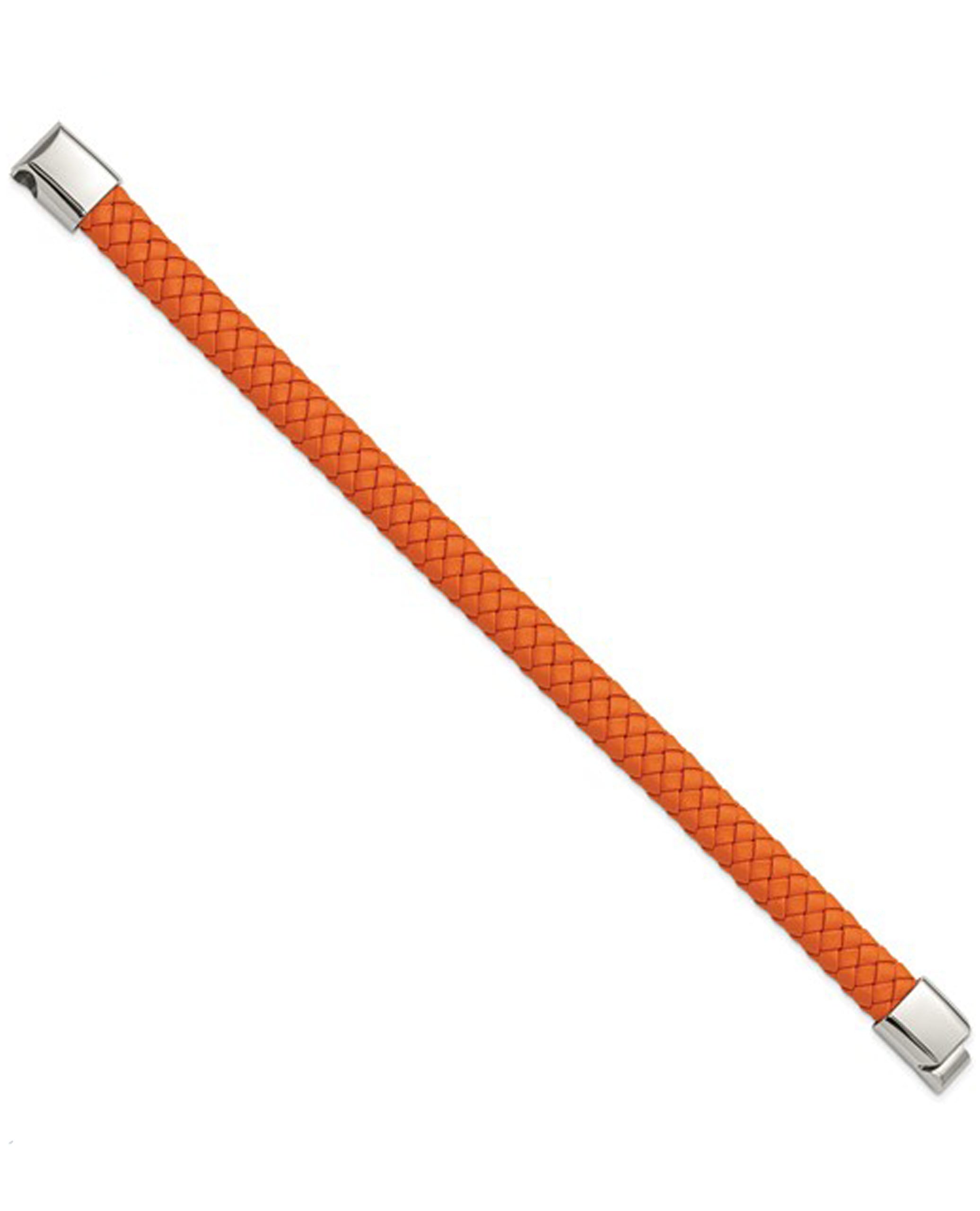 Stainless Steel Braided Orange Leather Bracelet