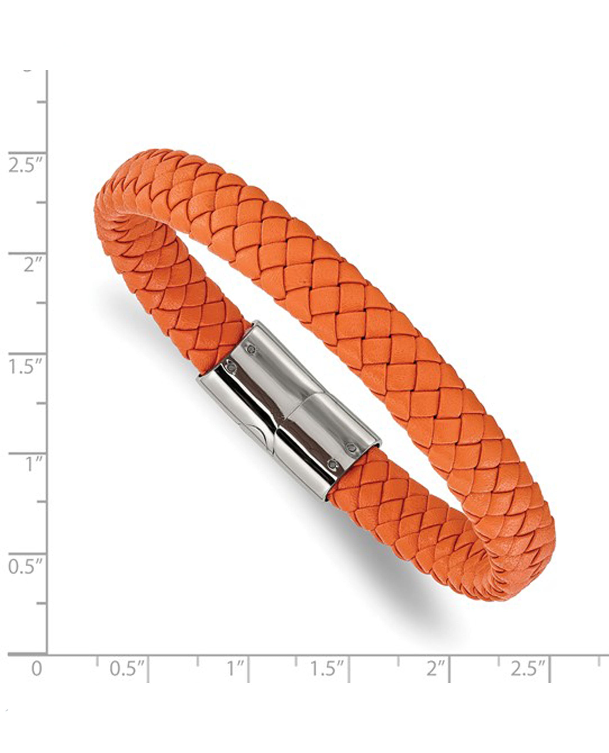 Stainless Steel Braided Orange Leather Bracelet
