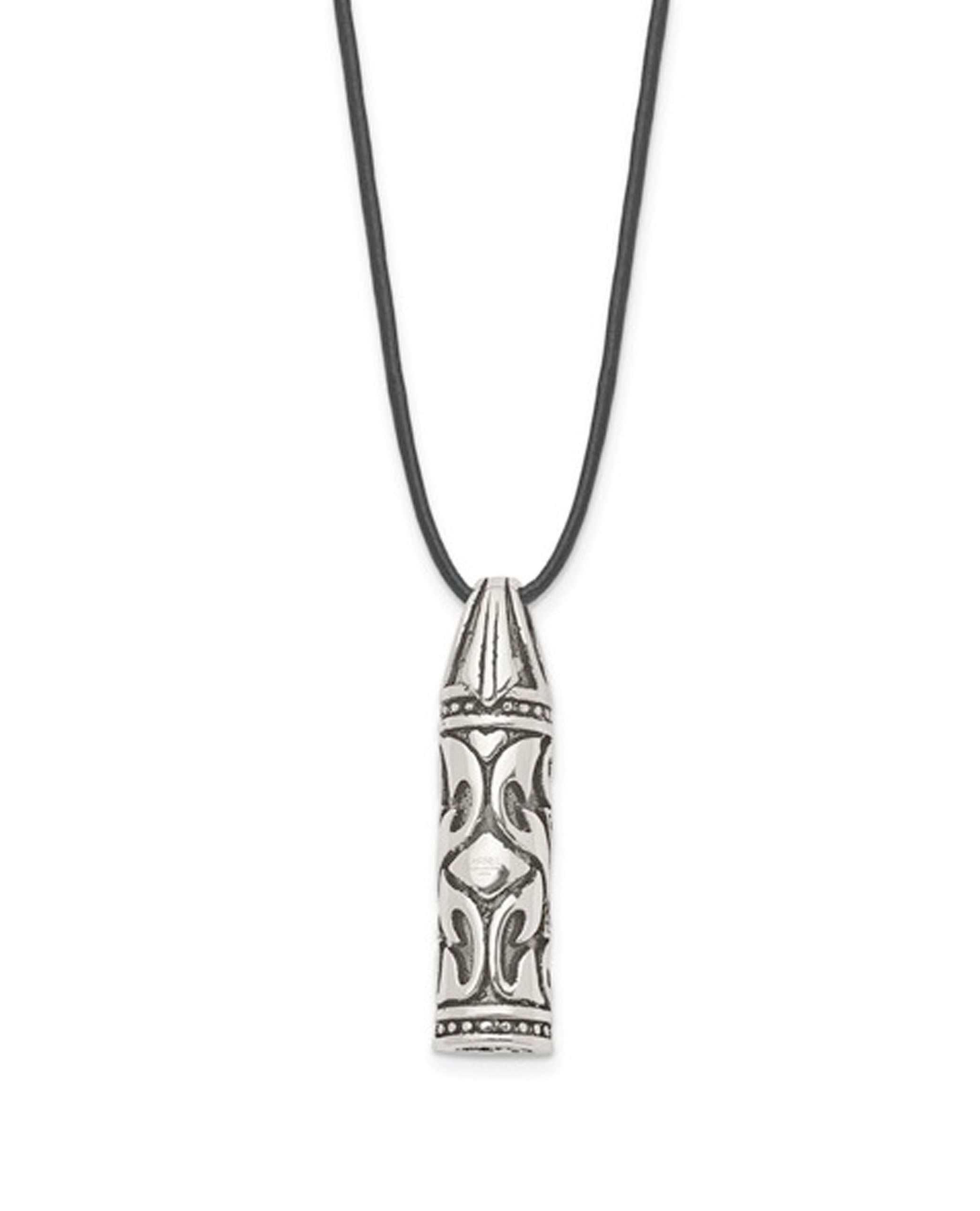 Chisel Stainless Steel Antiqued and Polished with the Accent Star of David Pendant on a 20 inch Leather Cord Necklace