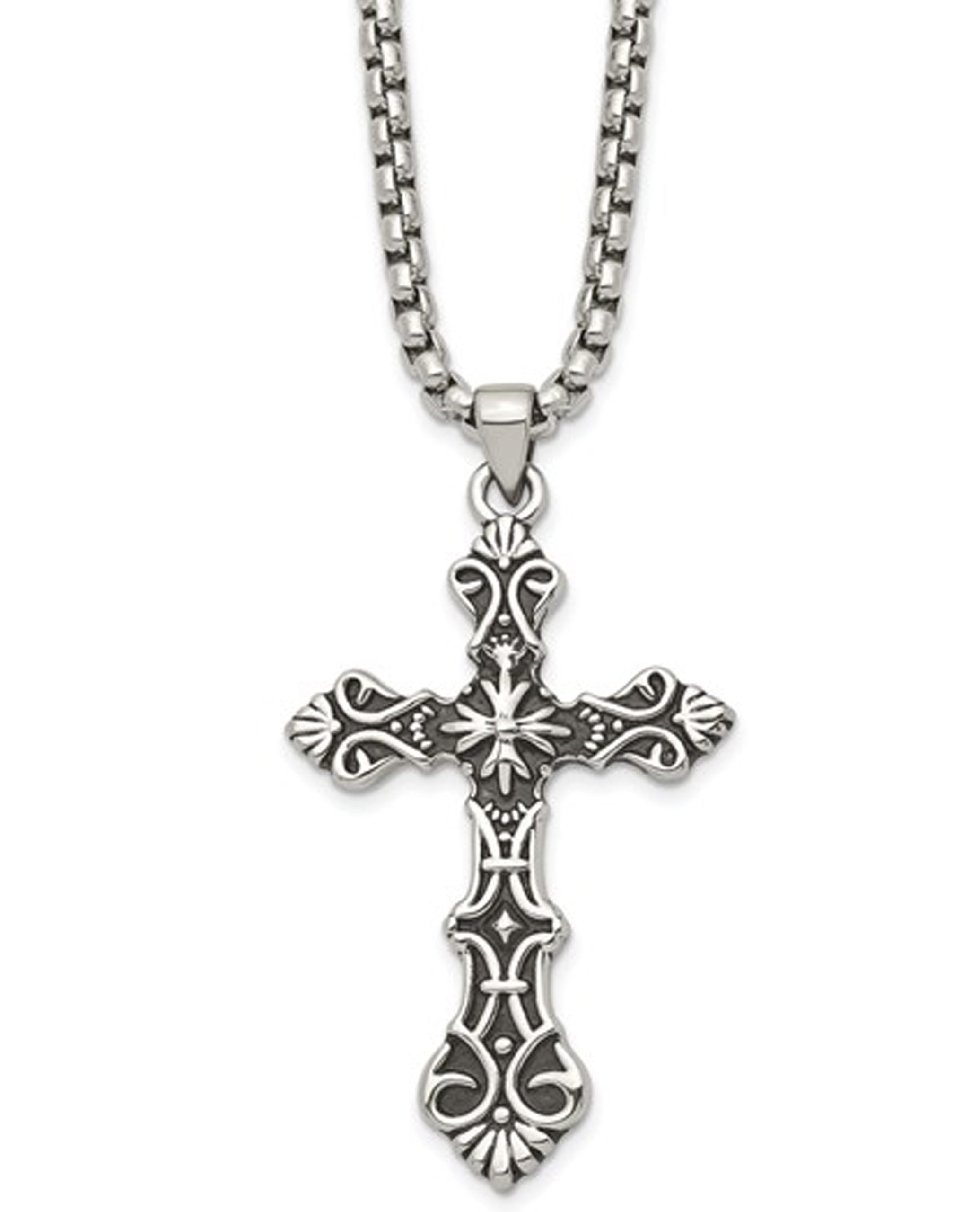 Stainless Steel Antiqued Cross Pendant Necklace