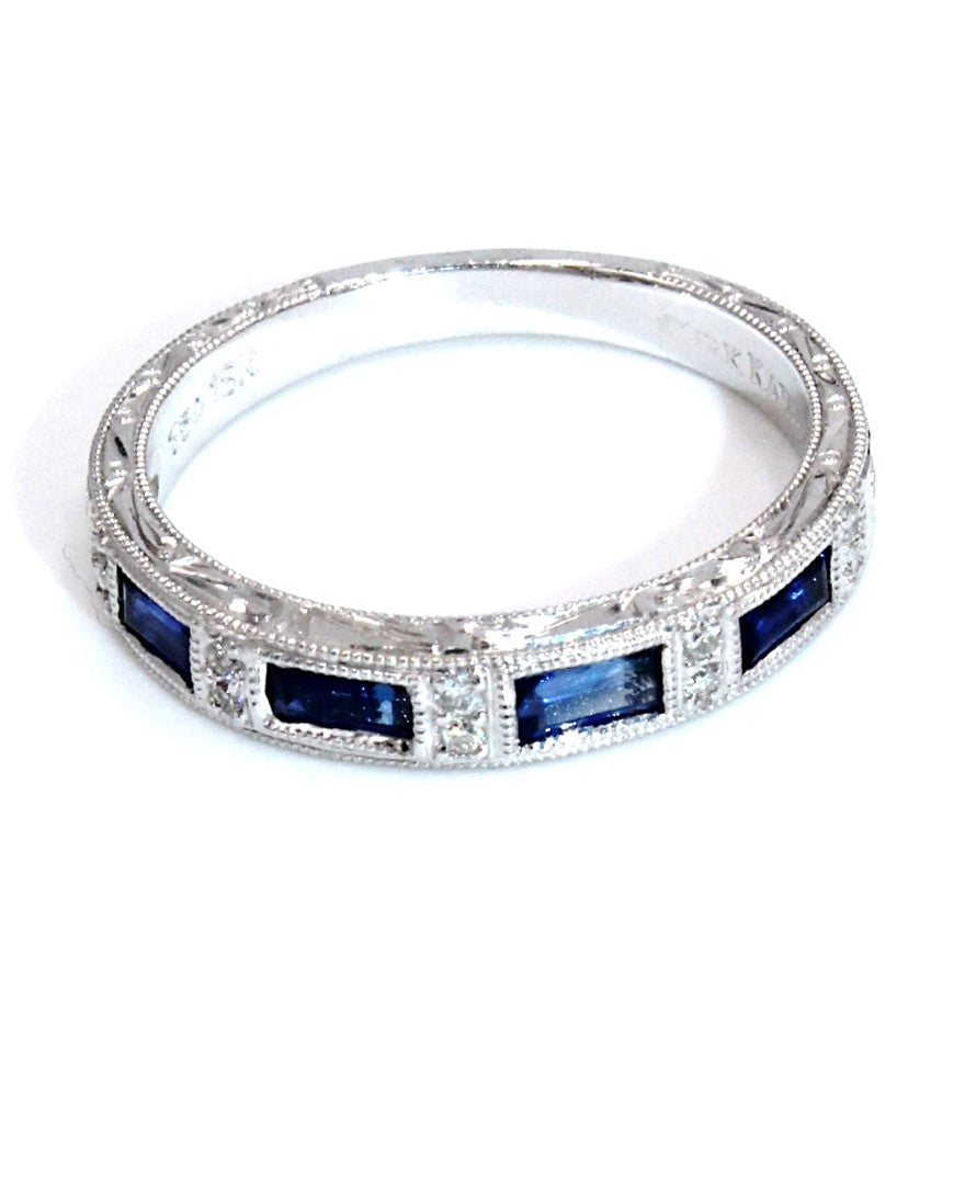 Kirk Kara SS6685-B1 Charlotte Sapphire Band with Beading and Round Diamonds