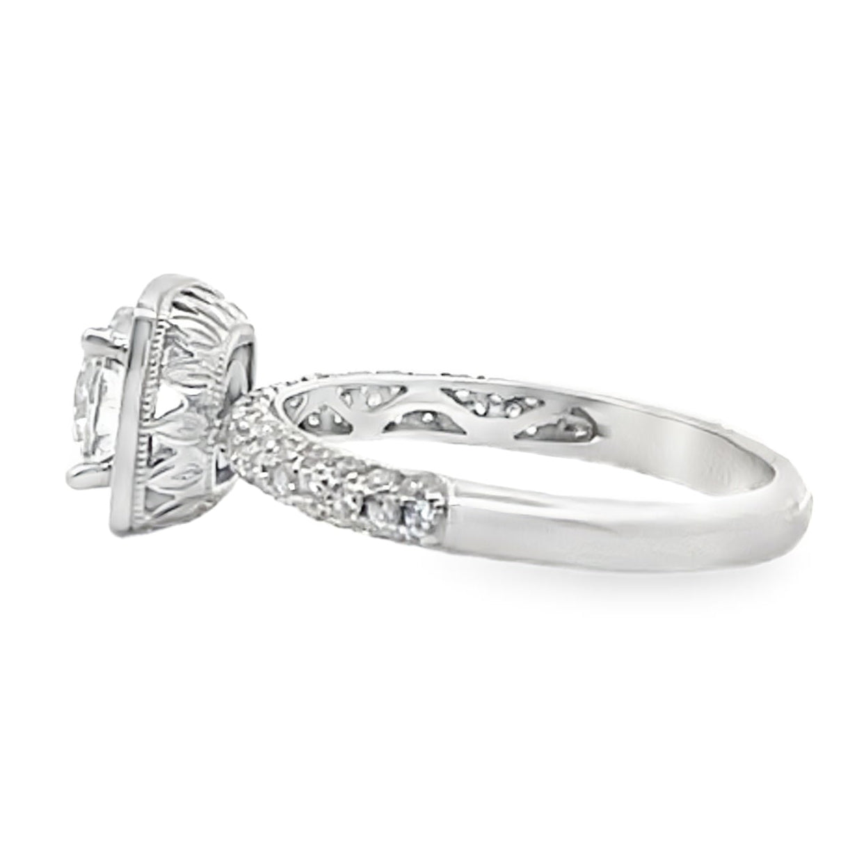 Kirk Kara SS6934-R Carmella 18K White Gold Hand Engraved Engagement Ring with Round Diamonds