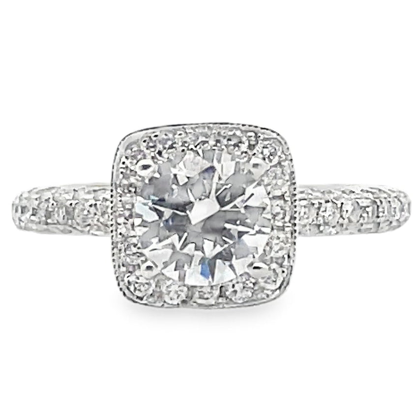 Kirk Kara SS6934-R Carmella 18K White Gold Hand Engraved Engagement Ring with Round Diamonds