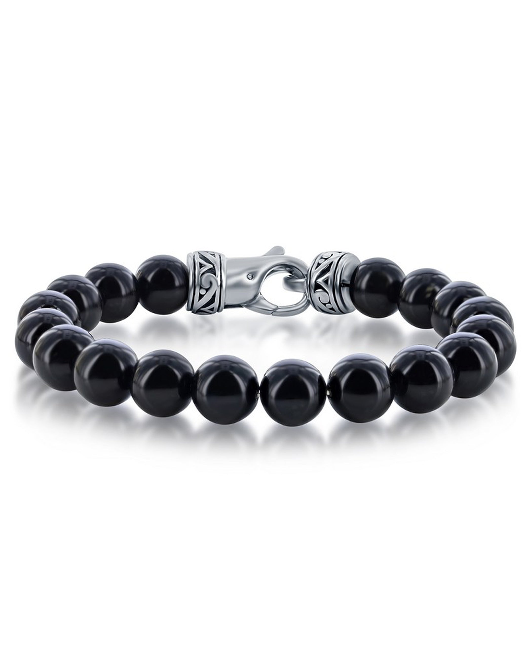 Stainless Steel and Onyx Bead Bracelet - 10mm