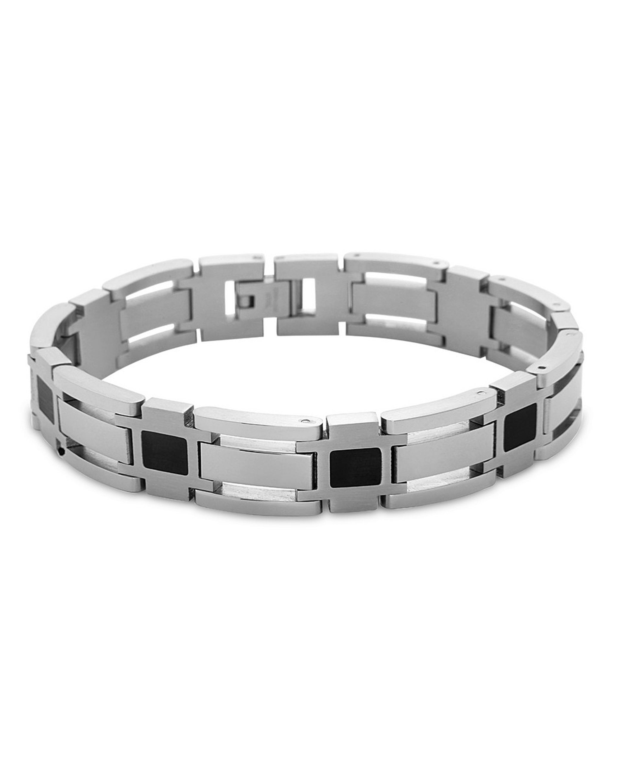 Stainless Steel Open Link Bracelet with Black Squares