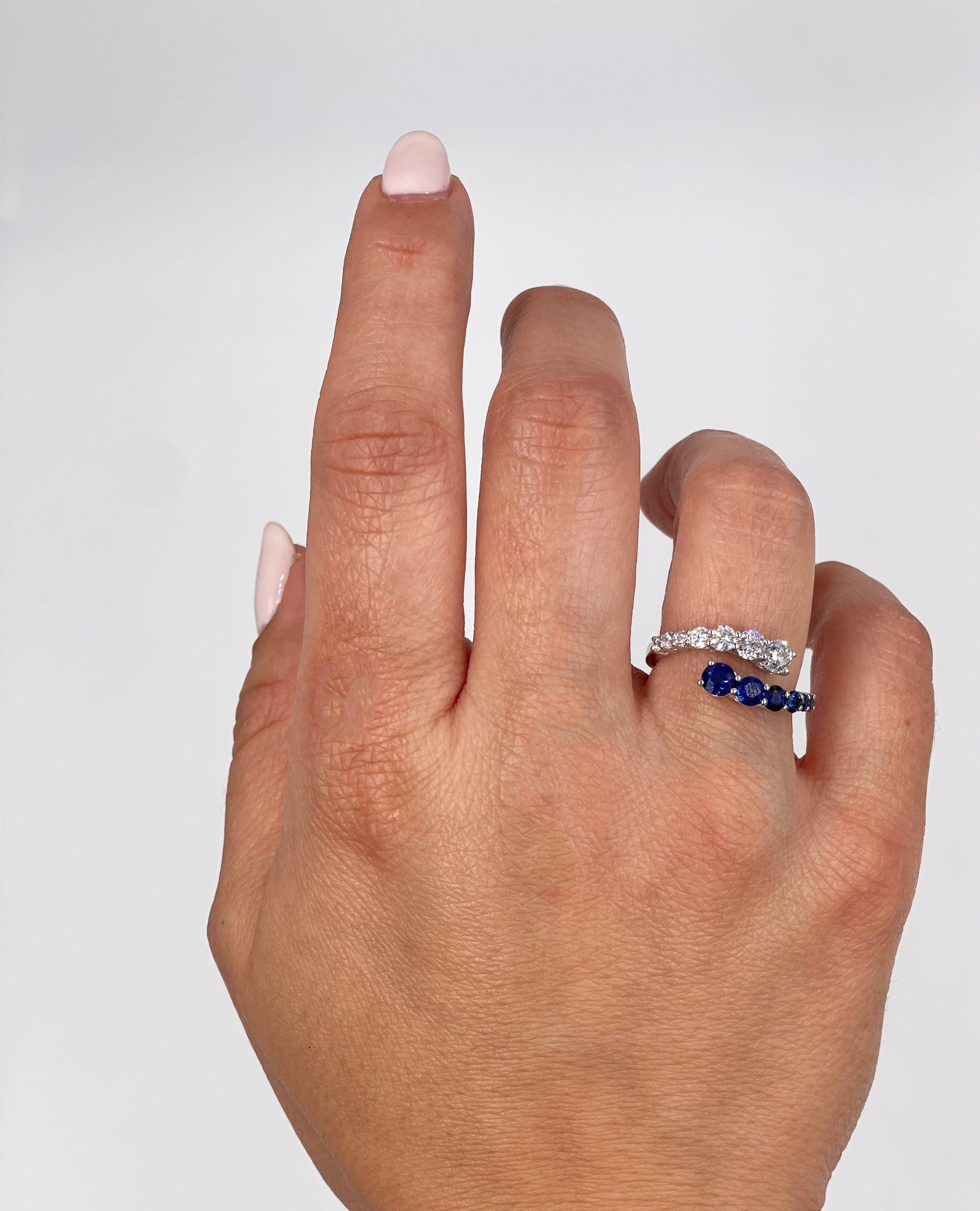 14K White Gold Bypass Diamond & Sapphire Ring