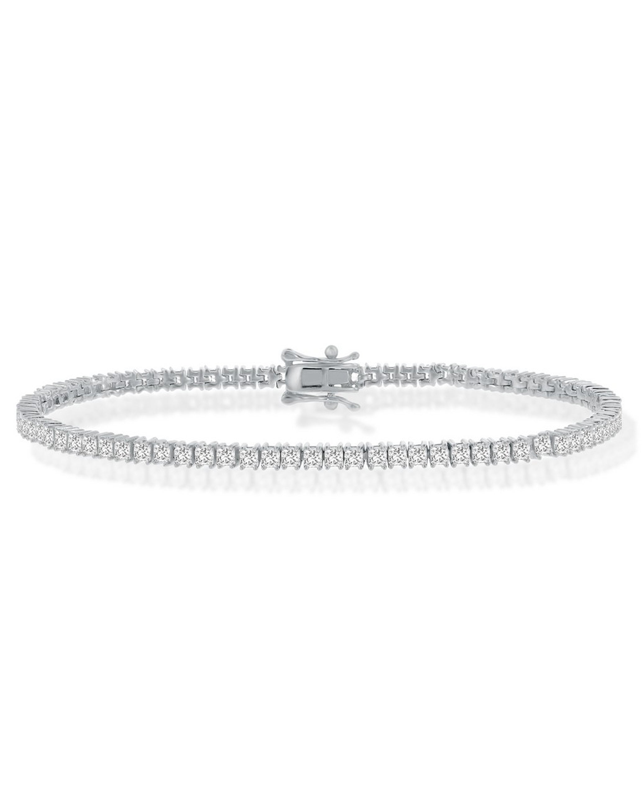 Sterling Silver 3mm Princess-Cut CZ Tennis Bracelet