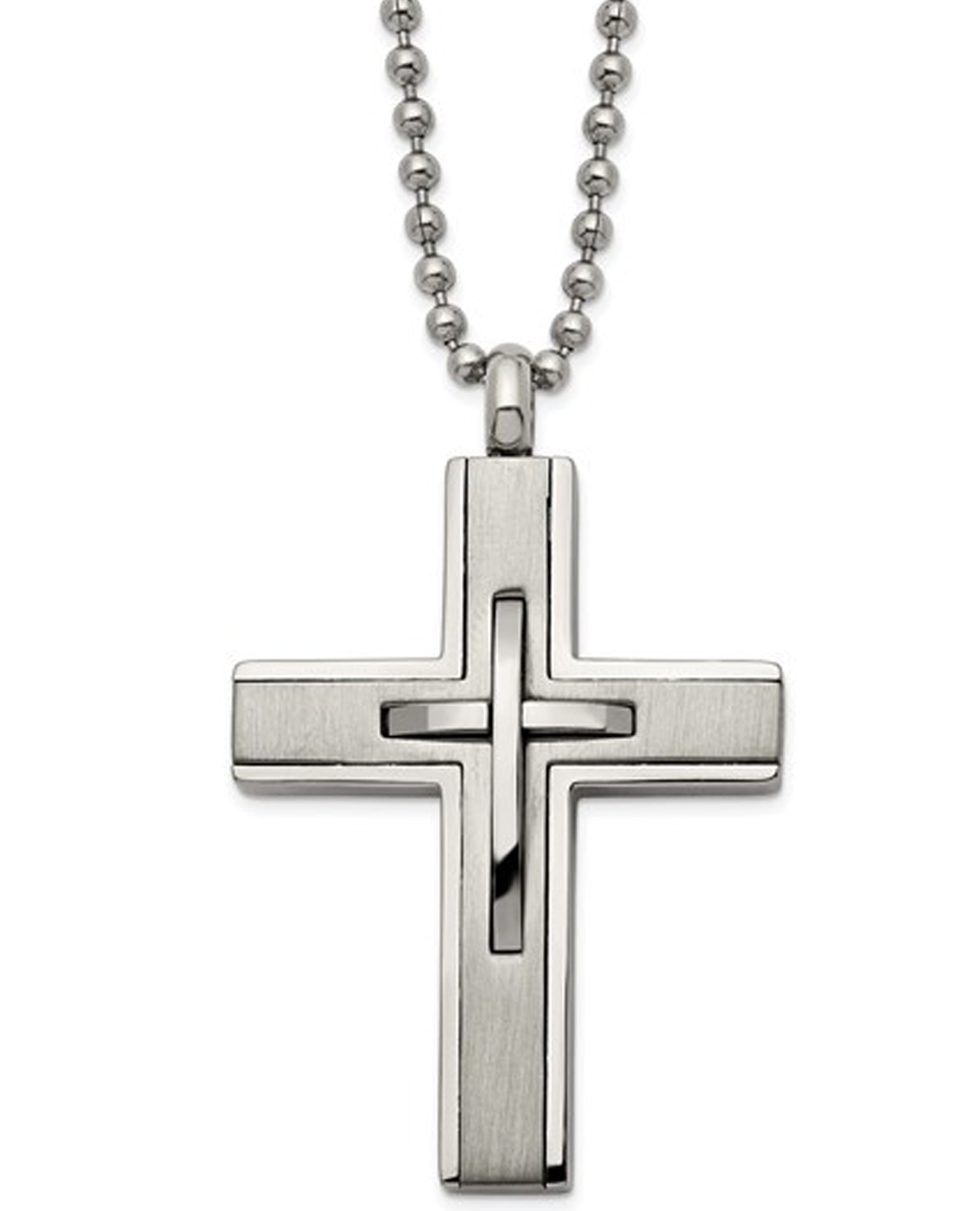 Titanium Brushed and Polished Cross Necklace