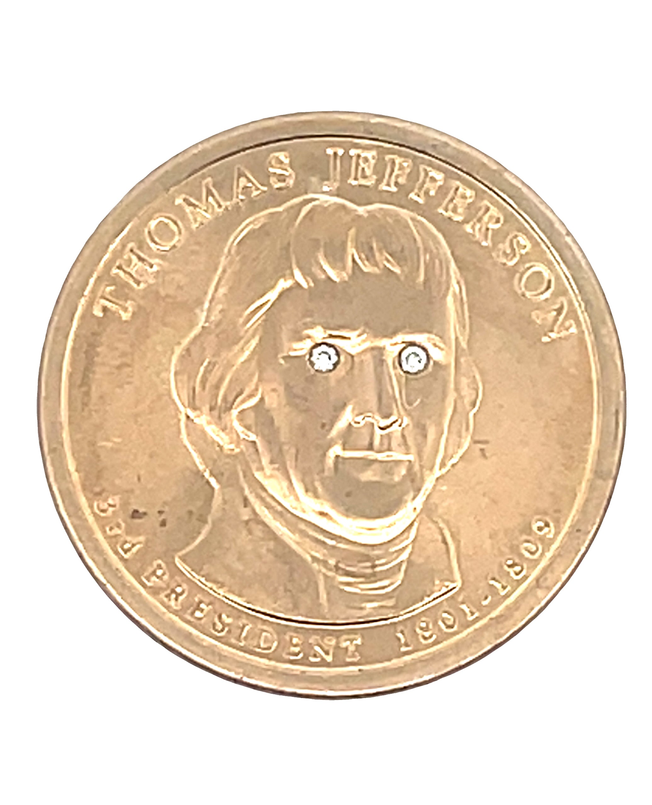 One Dollar Coin with Diamond Eyes - Thomas Jefferson