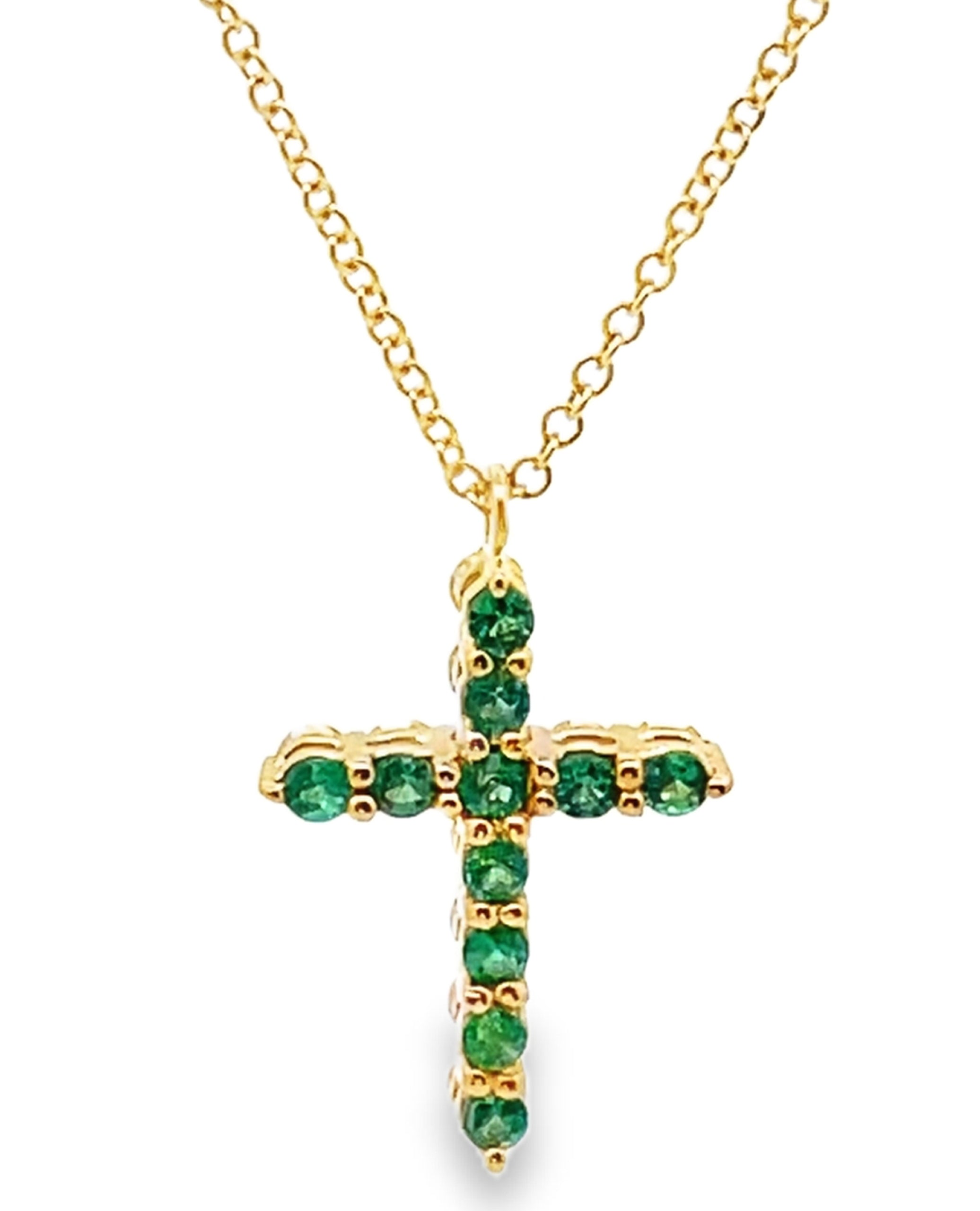 Reversible Emerald & Diamond Cross Necklace in 18K Yellow Gold