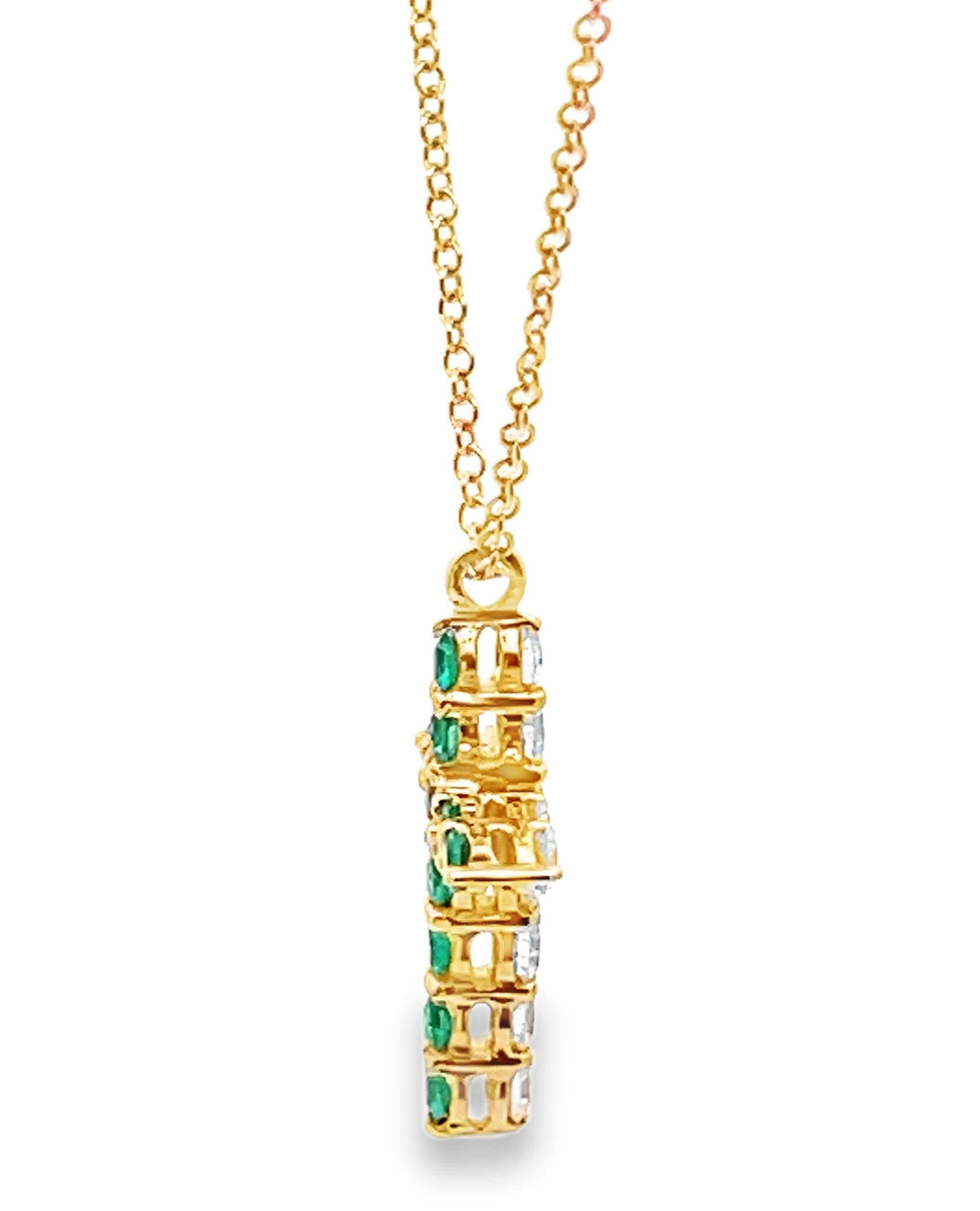Reversible Emerald & Diamond Cross Necklace in 18K Yellow Gold