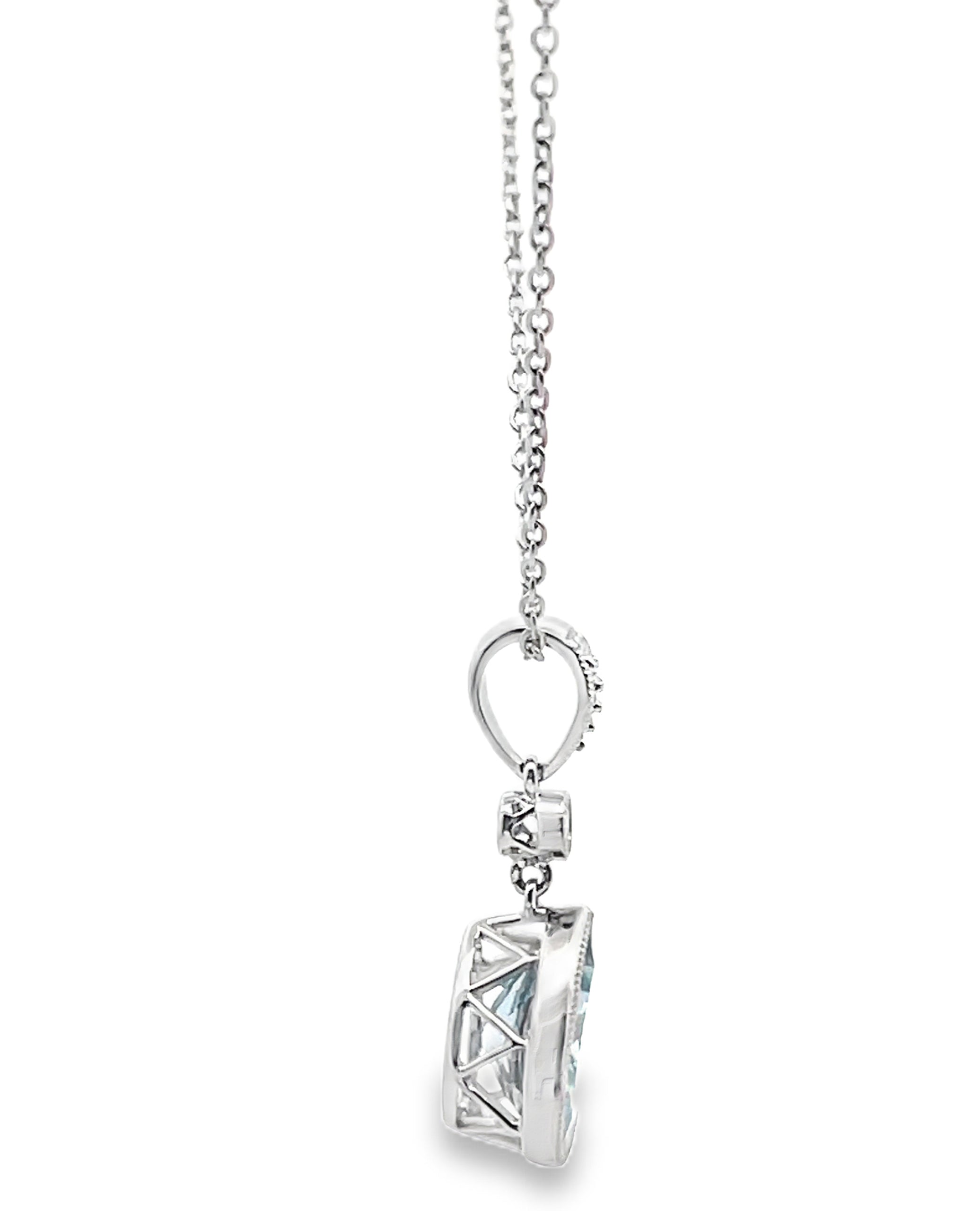 14K White Gold Pear Shaped Aquamarine & Diamond Pendant