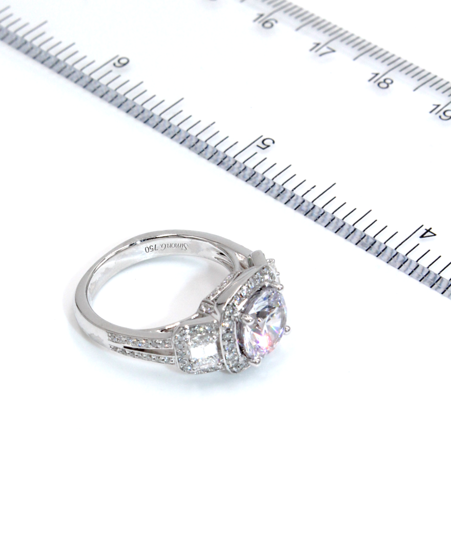 Simon G. TR484 Three Stone Engagement Ring in 18K White Gold