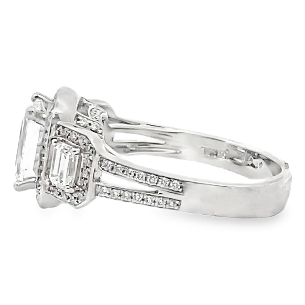 Simon G. TR484 Three Stone Engagement Ring in 18K White Gold
