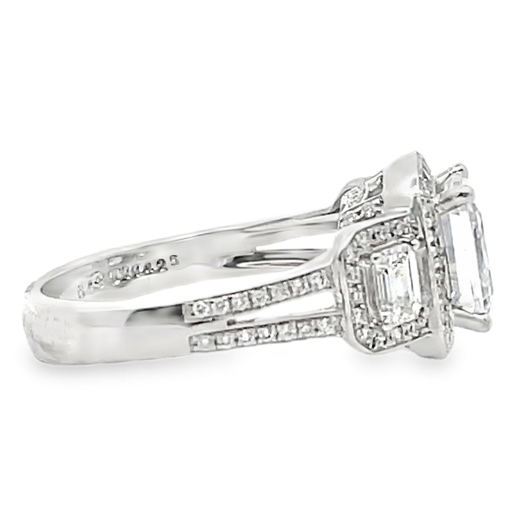 Simon G. TR484 Three Stone Engagement Ring in 18K White Gold