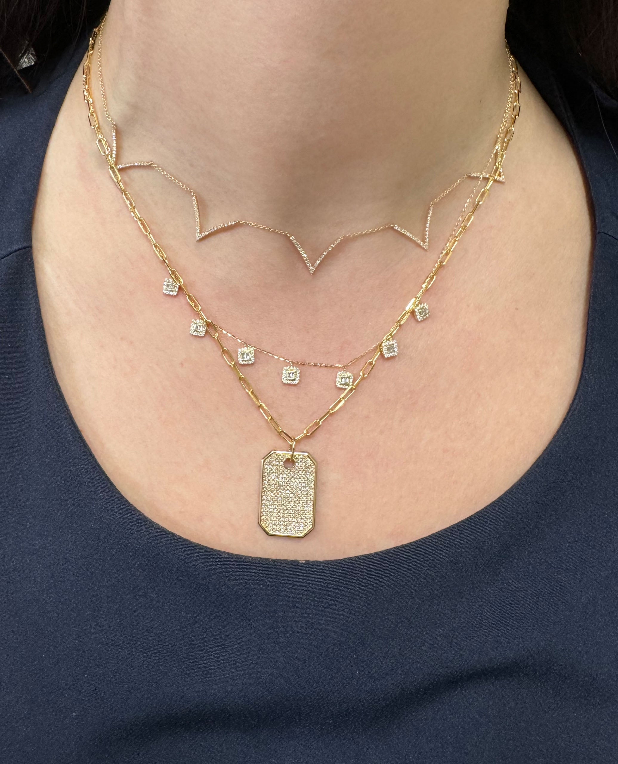 14K Yellow Gold Tag Pendant Necklace with Diamonds