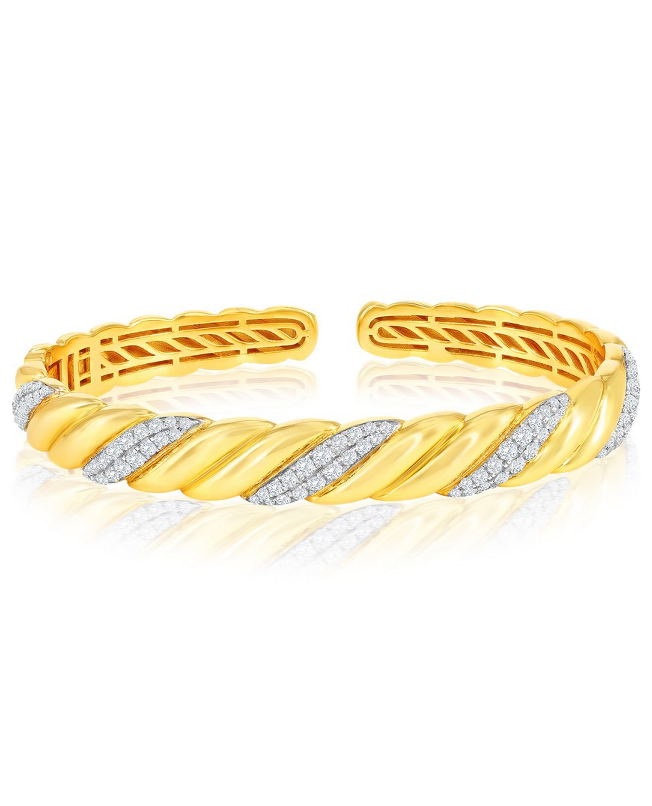 Sterling Silver Polished & CZ Wave Bangle- Gold Plated
