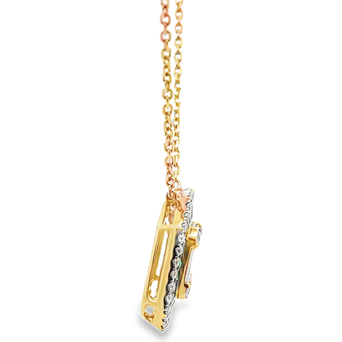 18K Yellow Gold Art Deco Style Pendant with Diamonds and Emeralds