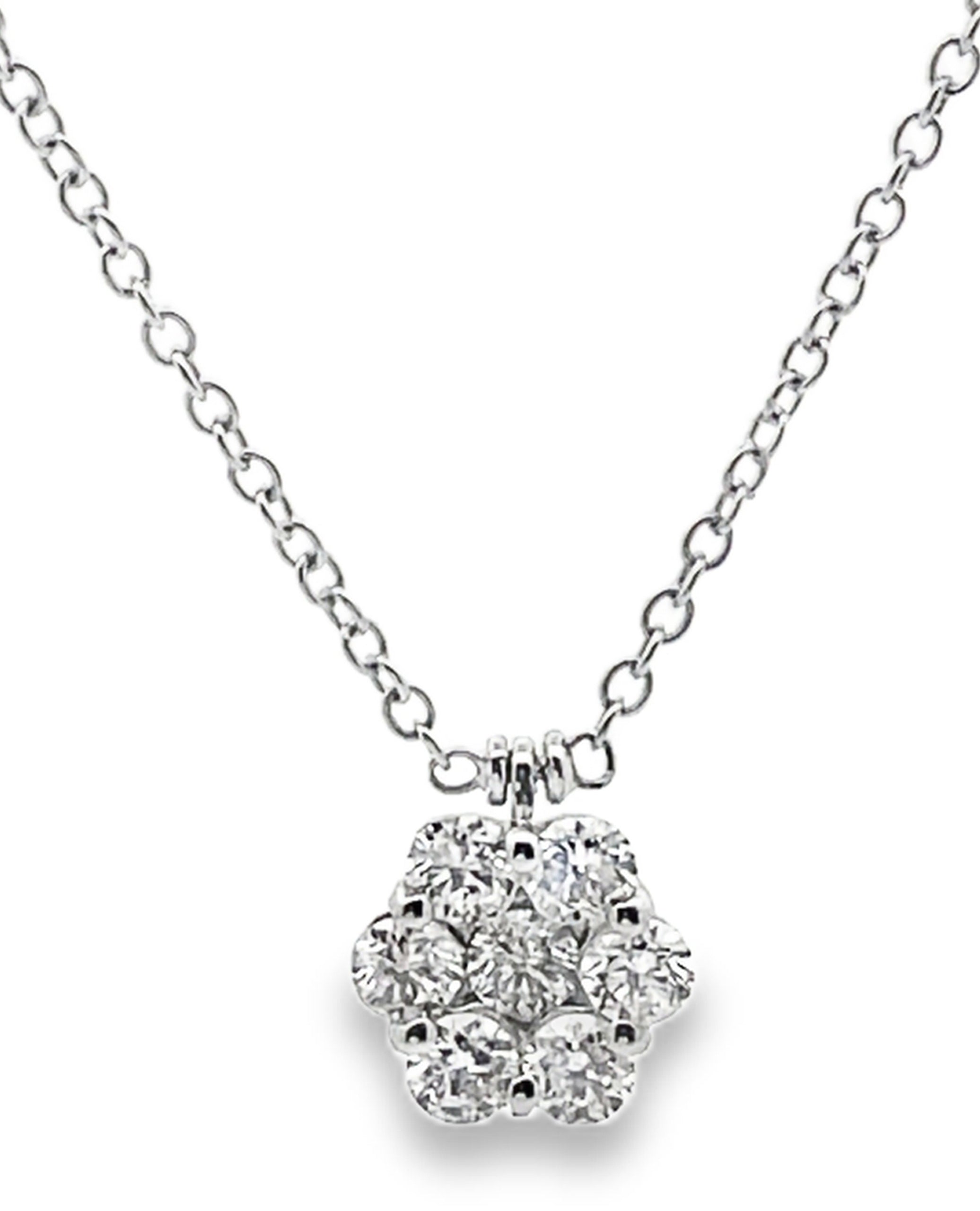 18K White Gold Diamond Cluster Necklace