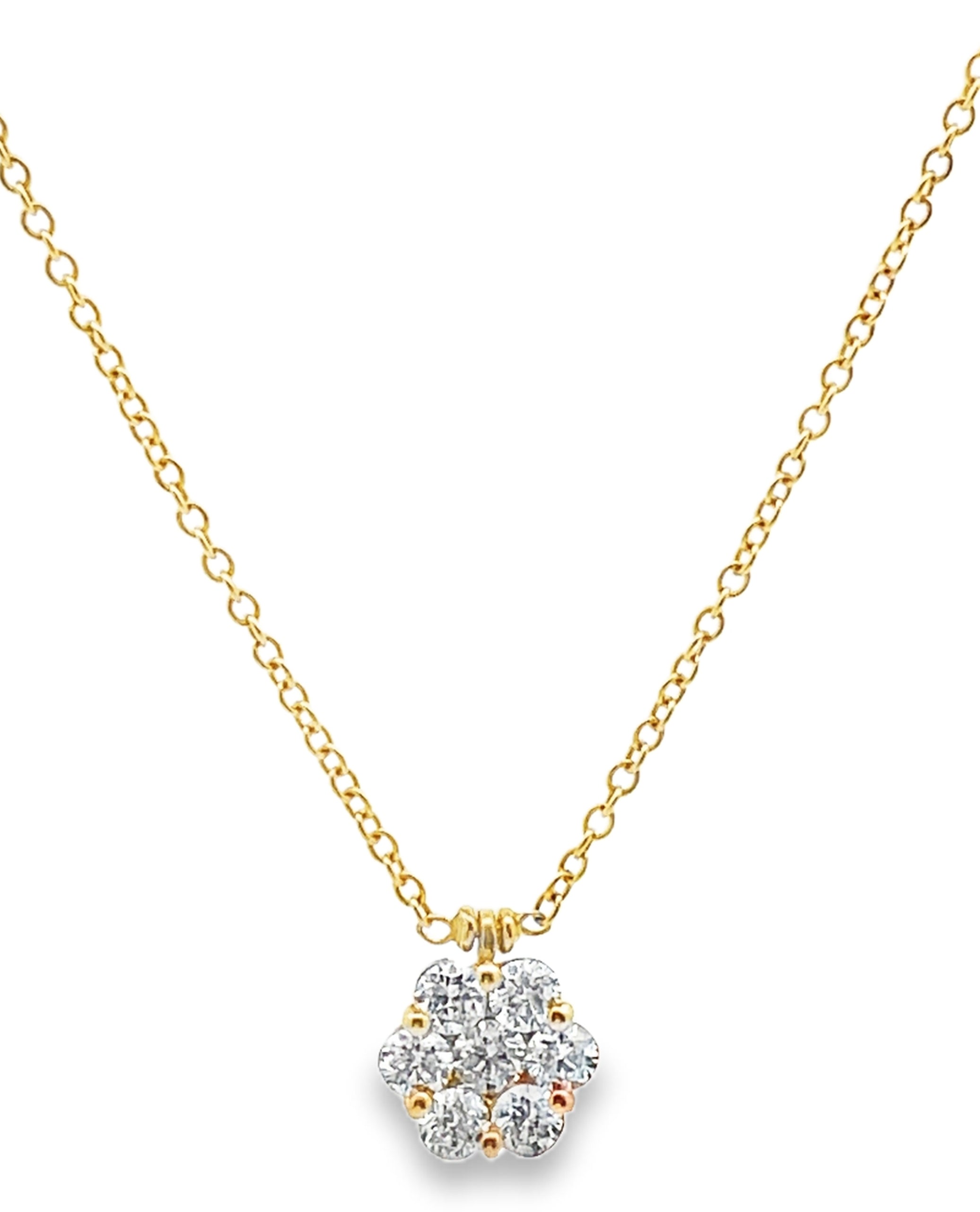 18K Yellow Gold Diamond Cluster Necklace