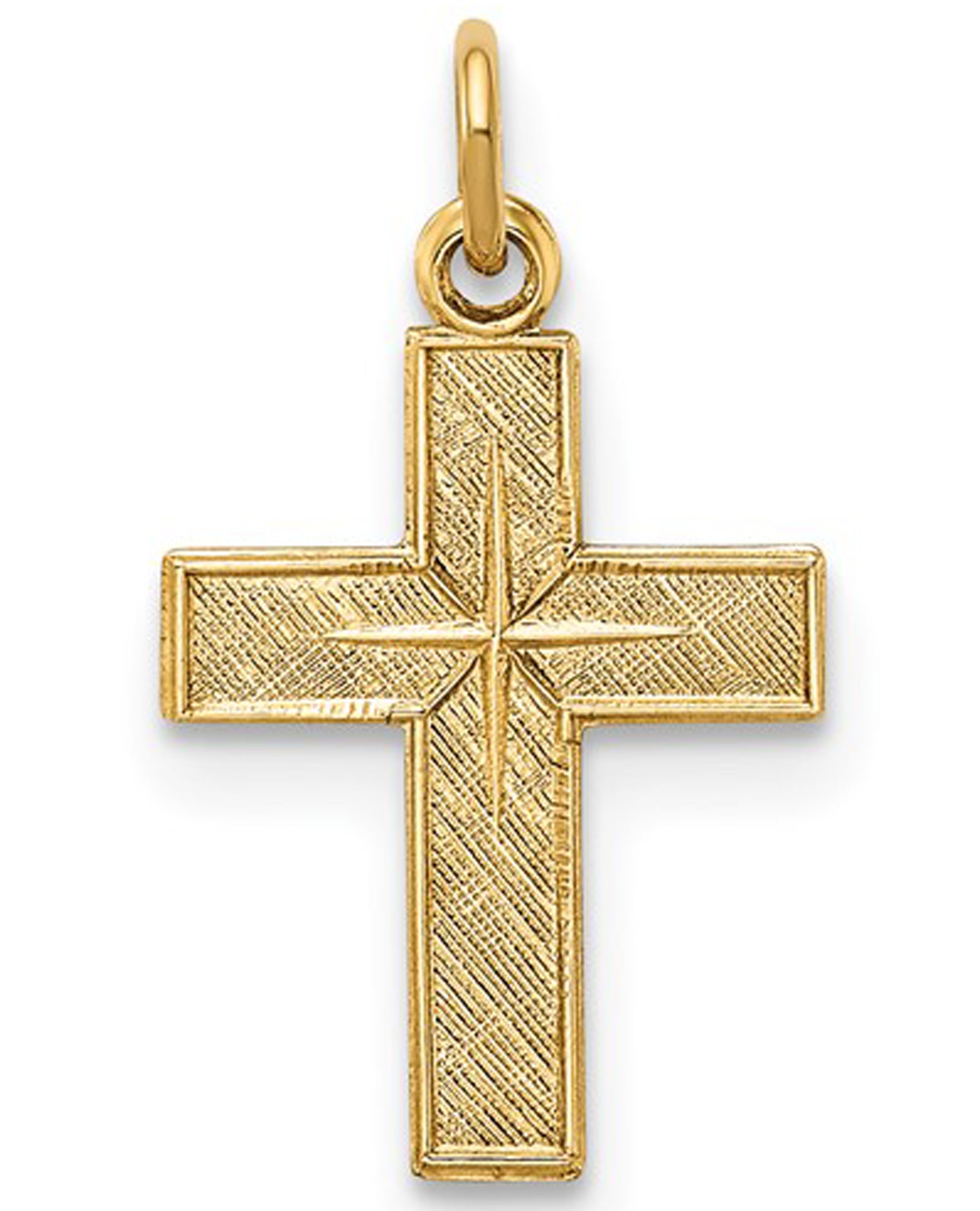 14K Yellow Gold Solid Star Cross Pendant