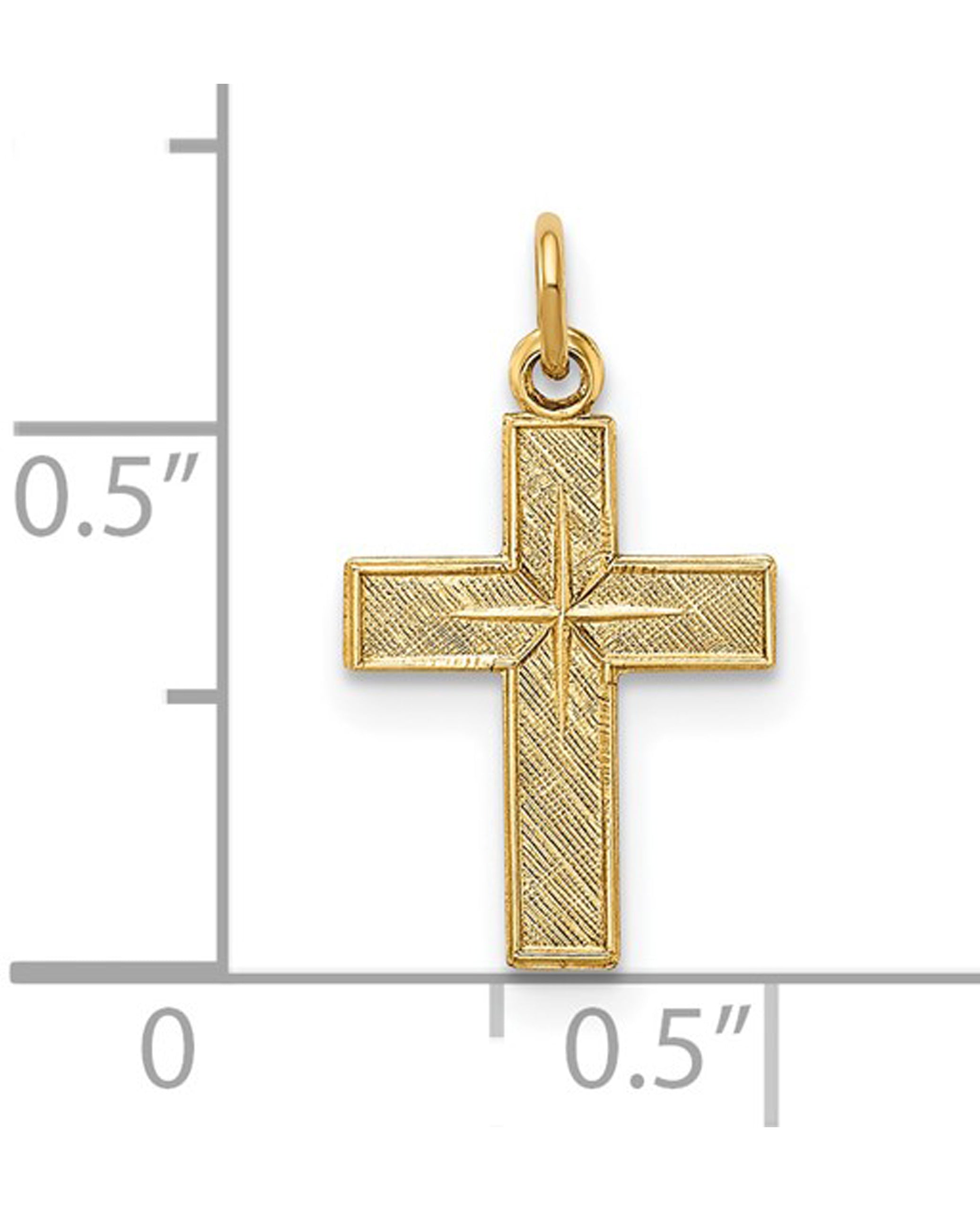 14K Yellow Gold Solid Star Cross Pendant