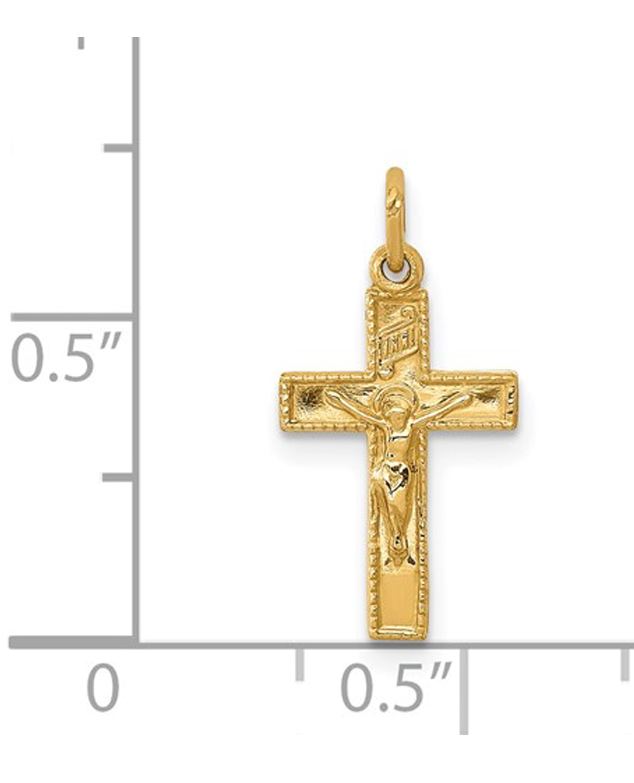 14K Yellow Gold Small INRI Crucifix Charm
