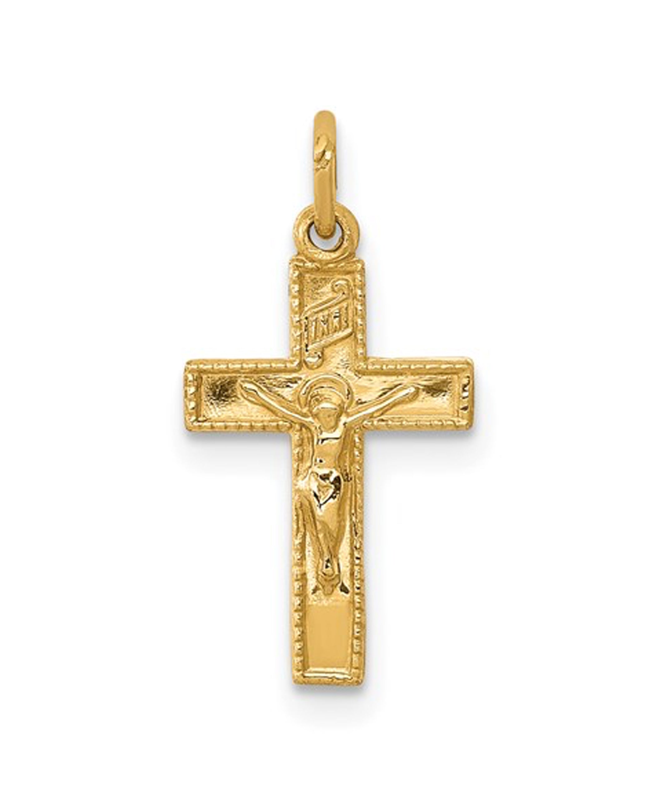 14K Yellow Gold Small INRI Crucifix Charm