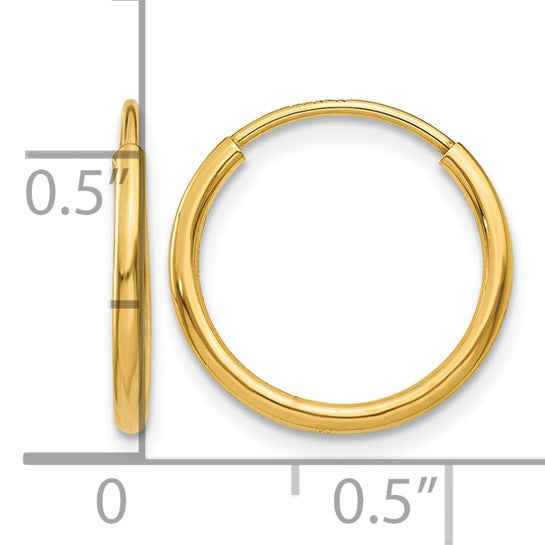 14K Yellow Gold 1.25mm Endless Hoop Earring