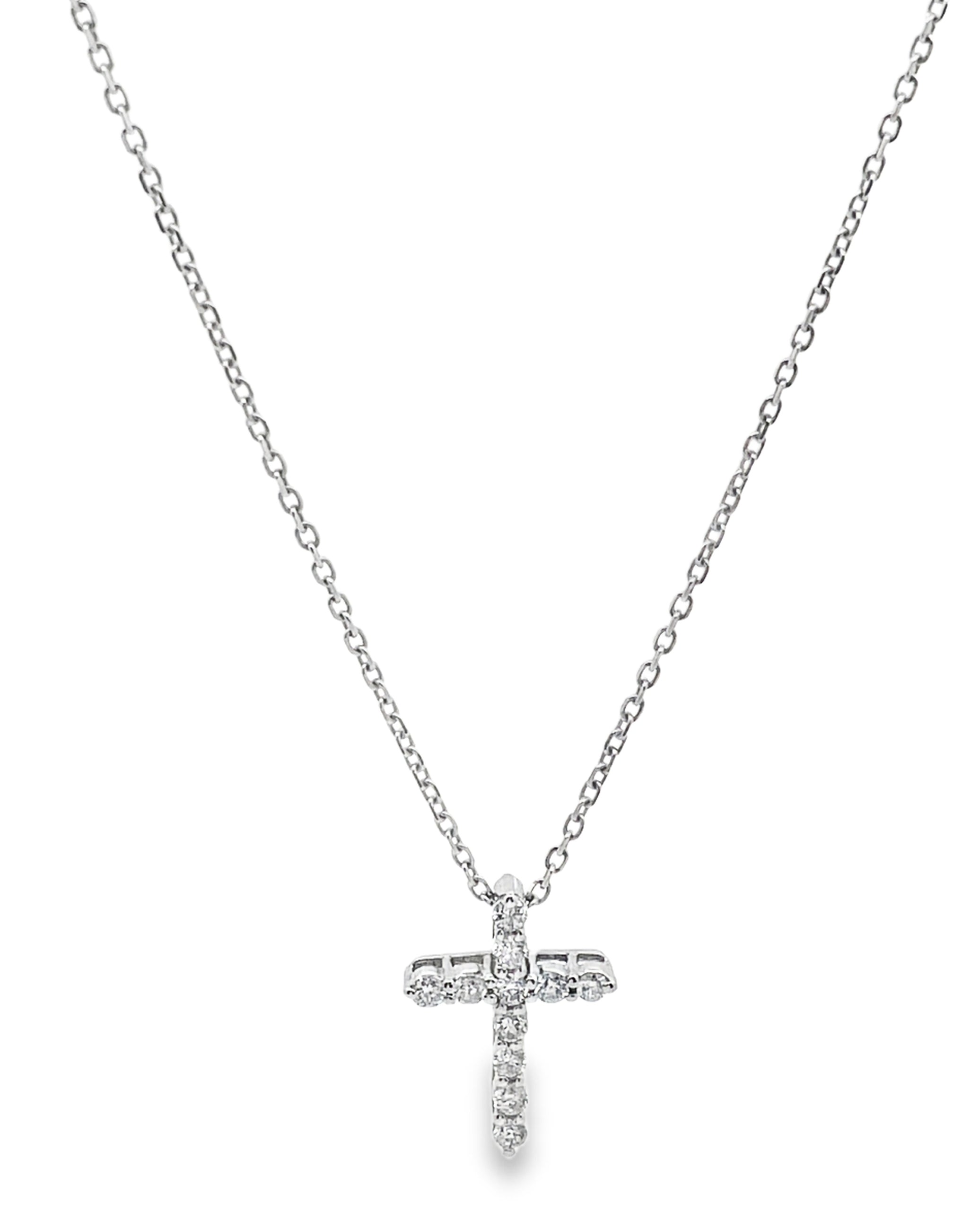 14K White Gold Diamond Cross Pendant Necklace
