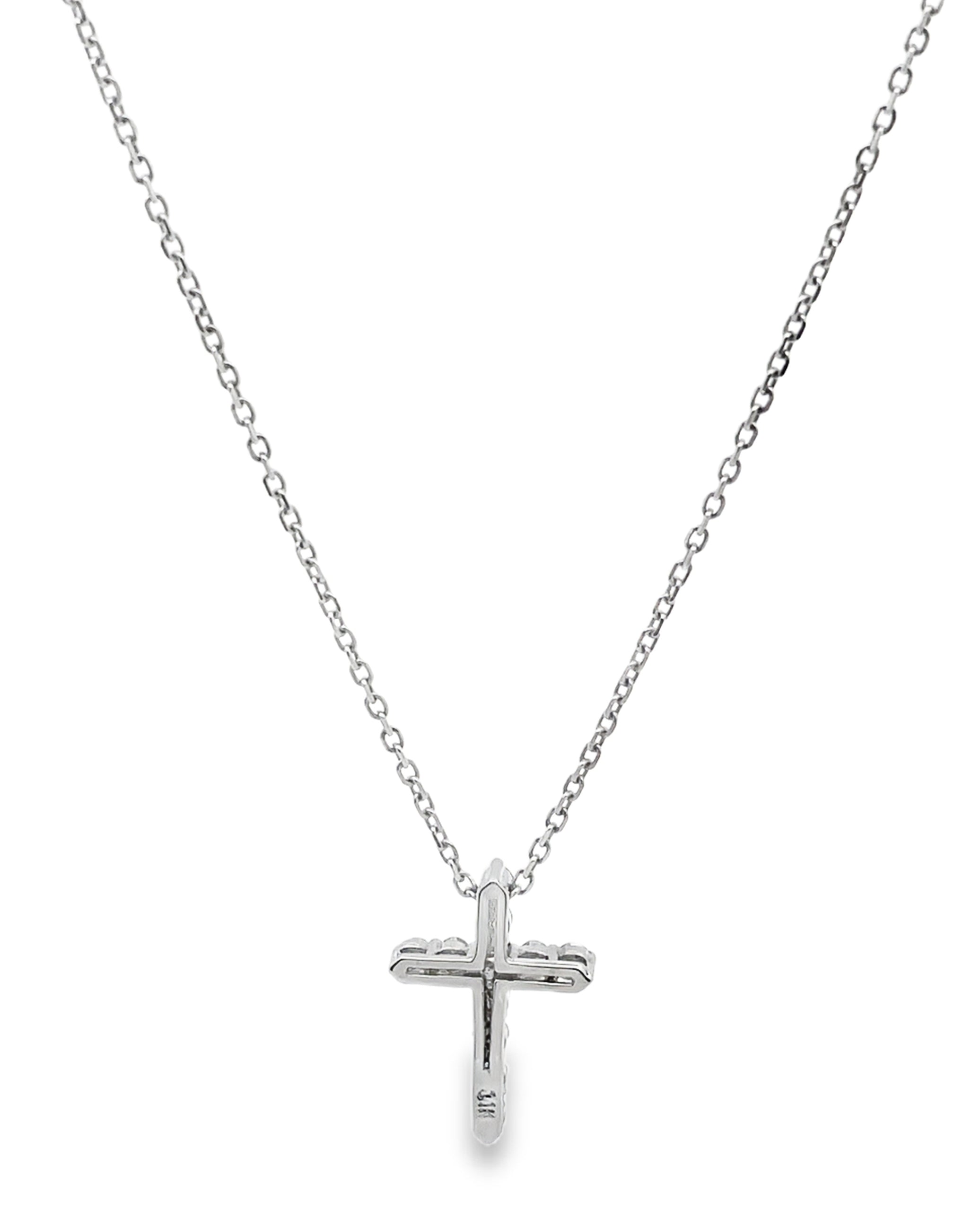 14K White Gold Diamond Cross Pendant Necklace