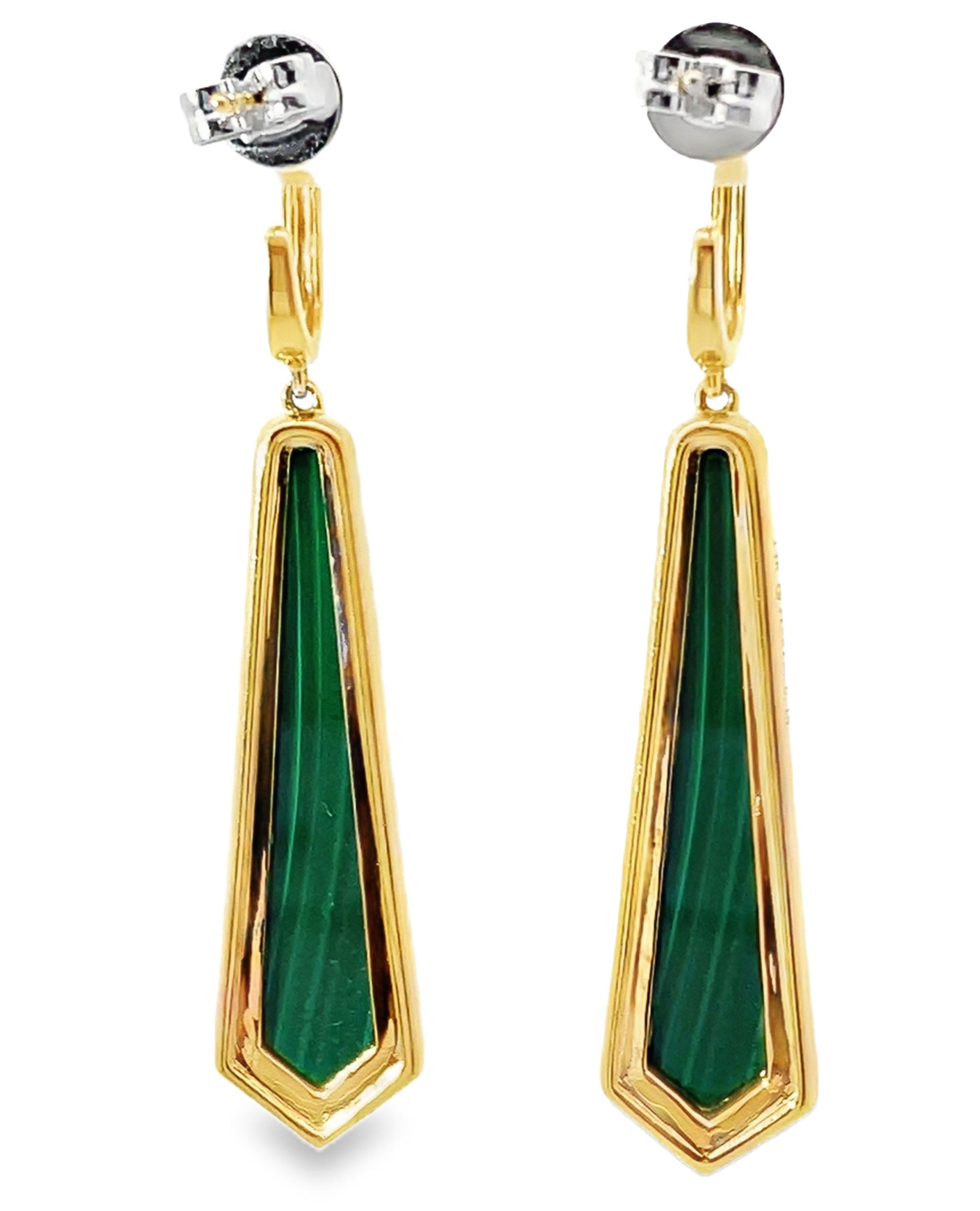 14K Yellow Gold Diamond & Malachite Dangle Earrings