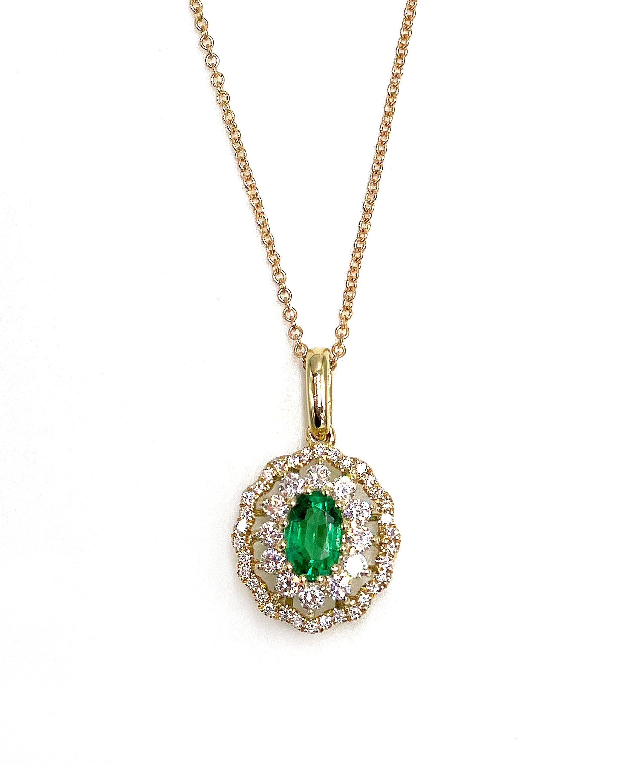 Zeghani ZP1037 Oval Emerald Necklace with Diamonds