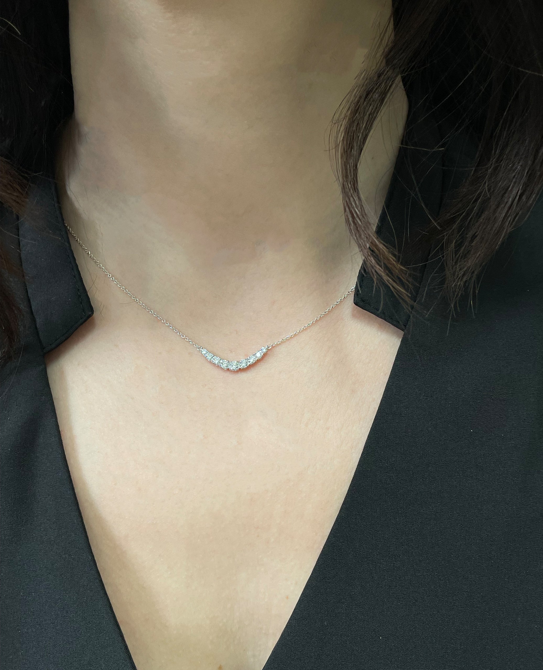 Zeghani ZP830 14K White Gold Curved Pendant Necklace with Diamonds 0.51 Carats