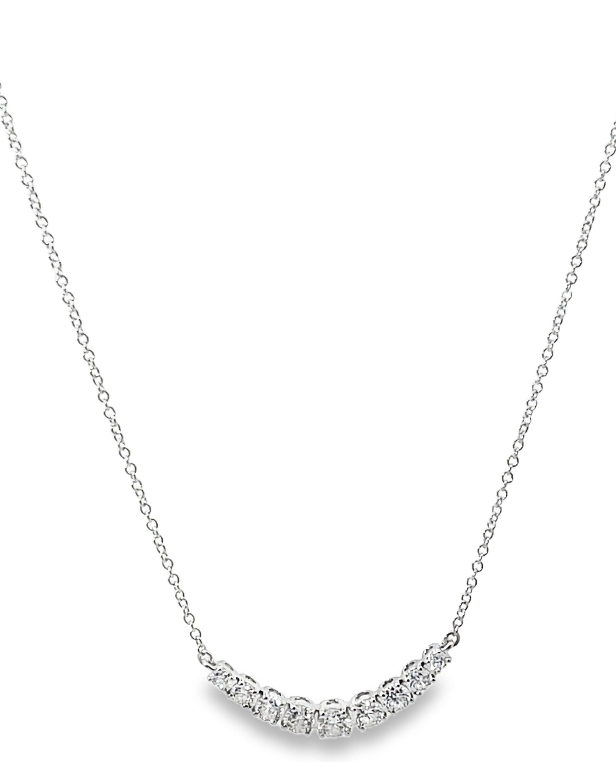 Zeghani ZP830 14K White Gold Curved Pendant Necklace with Diamonds 0.51 Carats