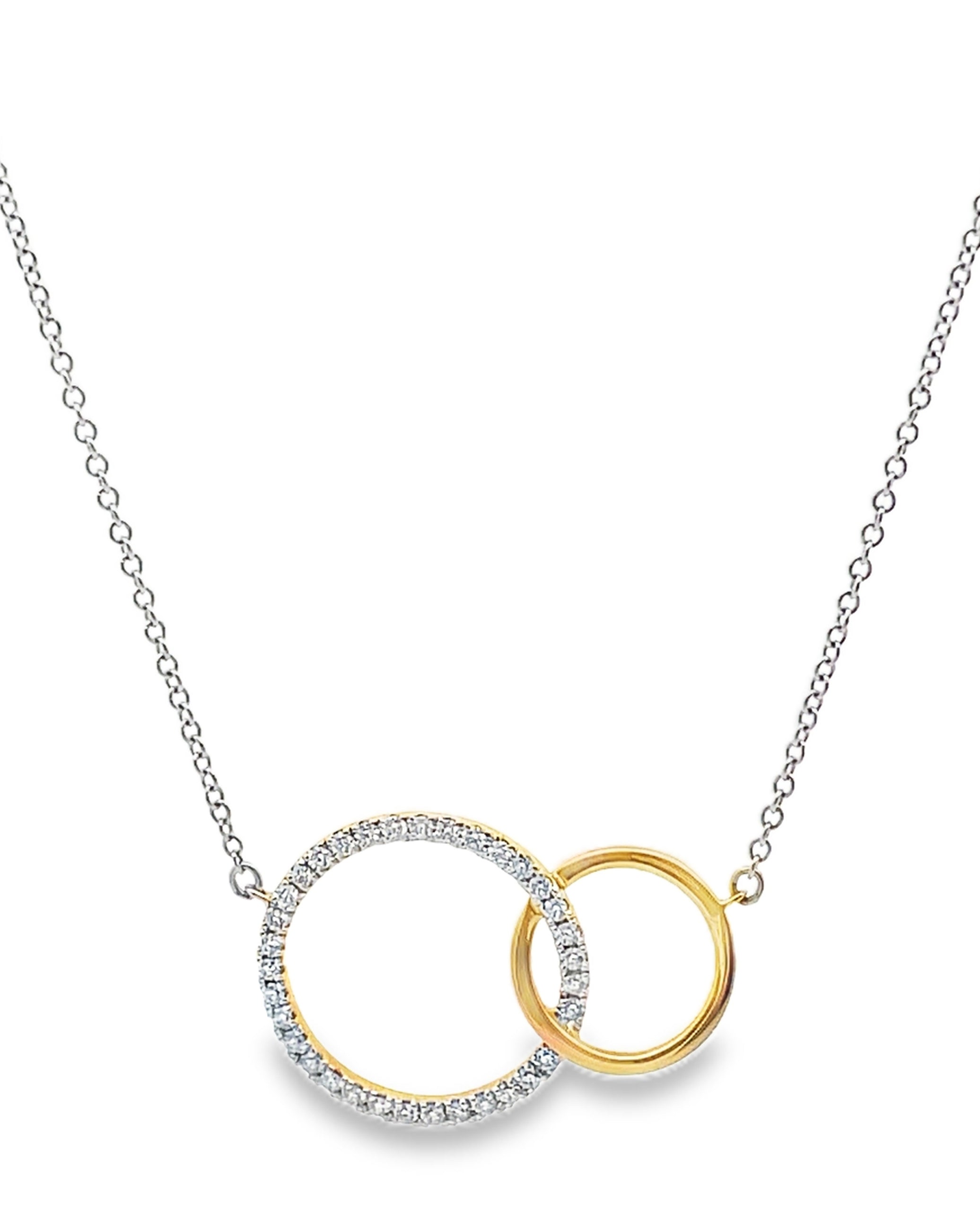 Zeghani ZP954 Two Tone 14K Gold Interlocking Circle Necklace with Diamonds 0.16 Carats