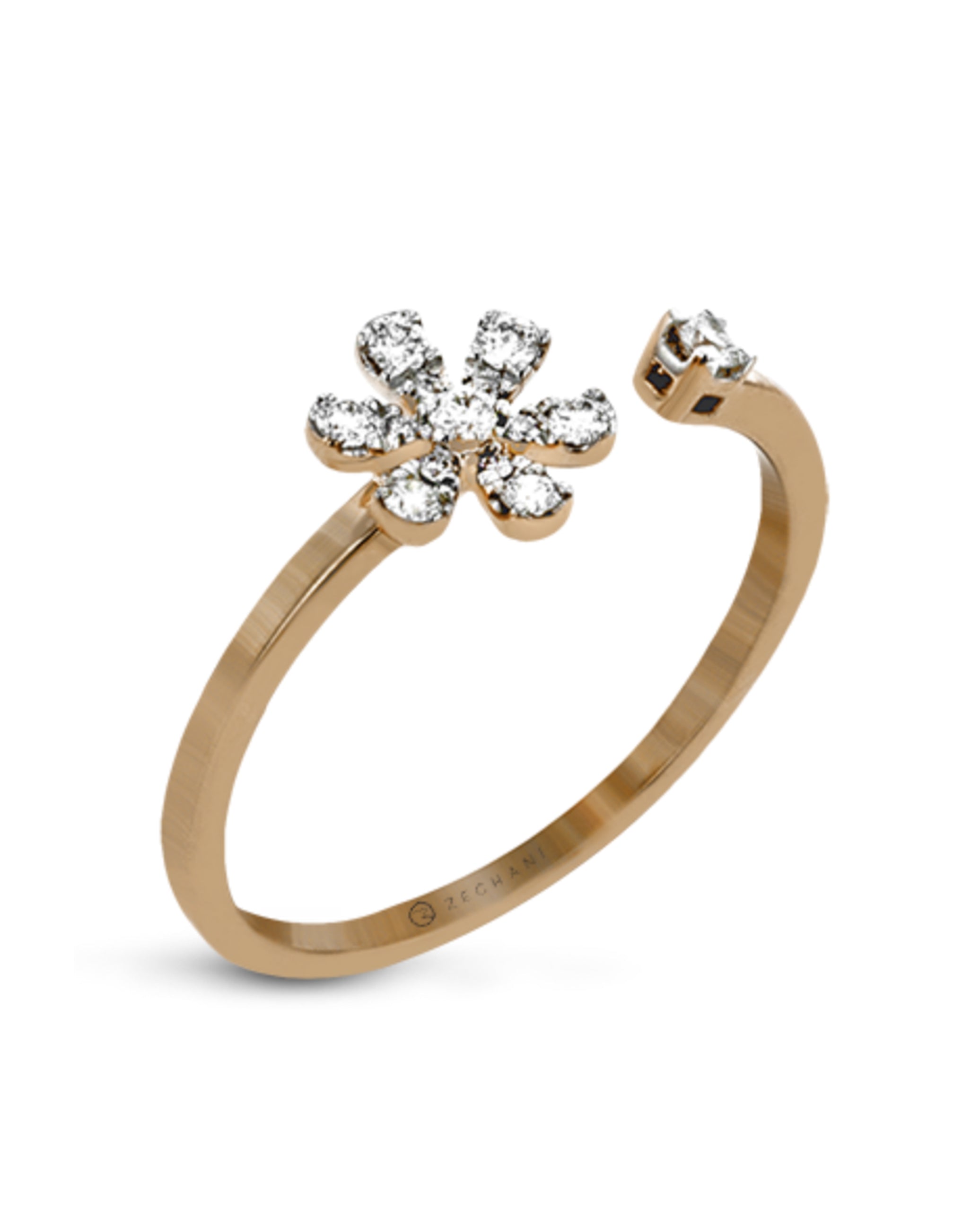 Zeghani ZR1864 Rose Gold Flower Bypass Ring with Diamonds
