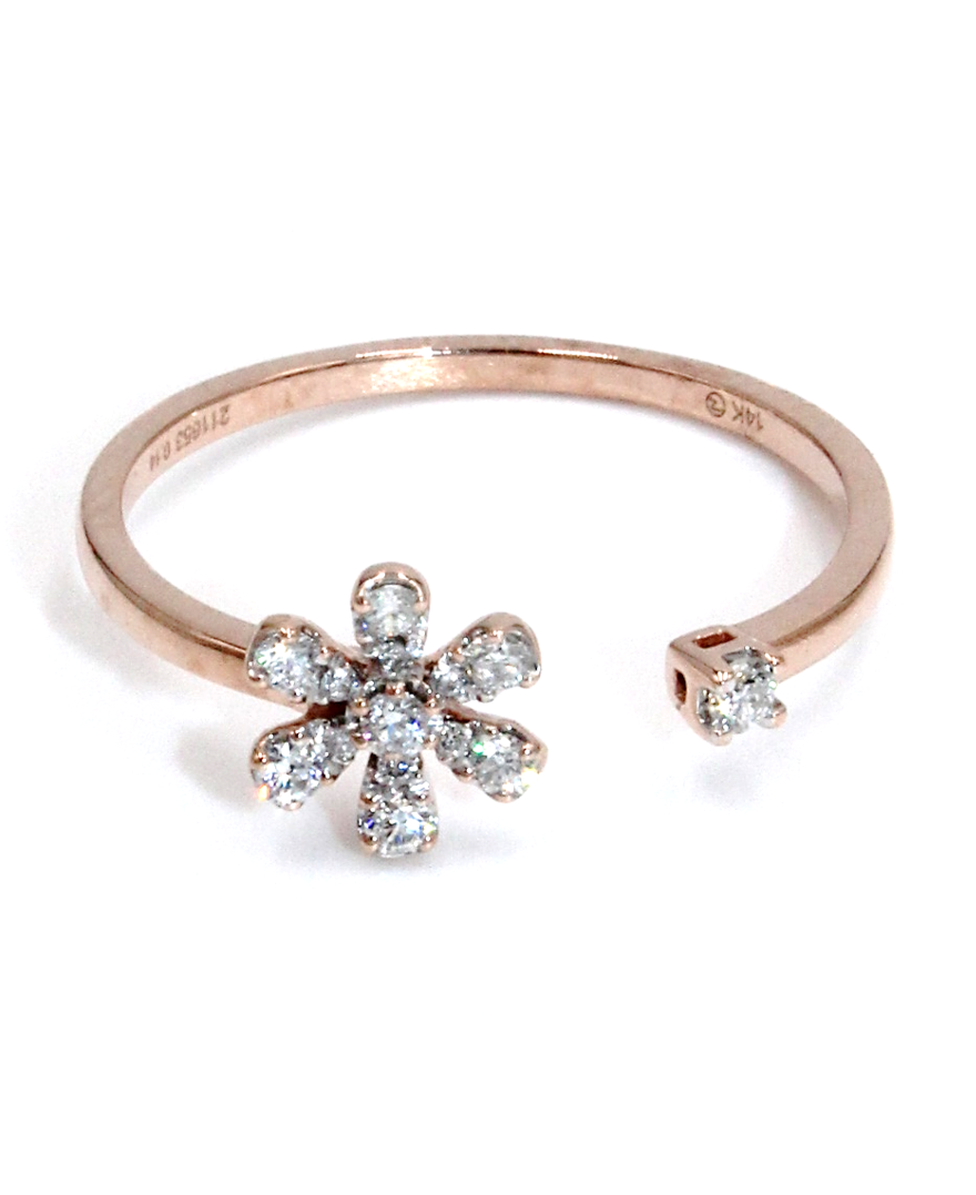 Zeghani ZR1864 Rose Gold Flower Bypass Ring with Diamonds