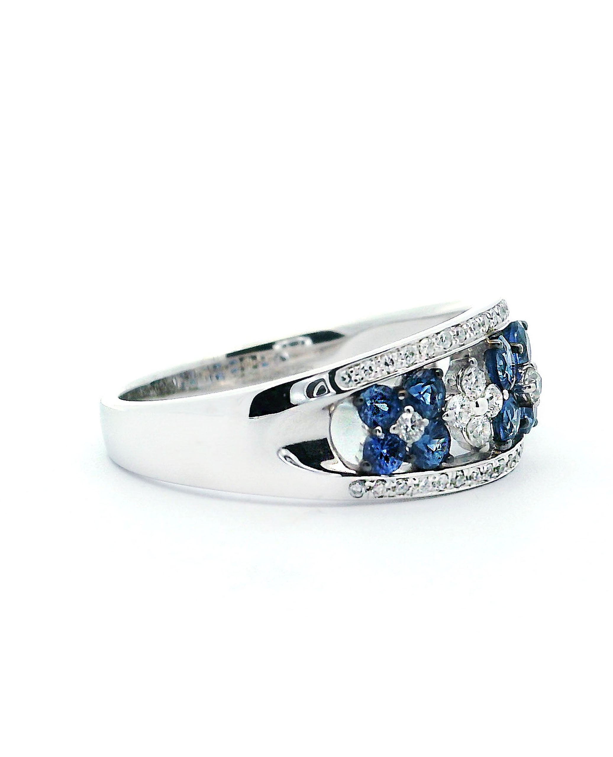 Zeghani ZR1871 14K White Gold Round Sapphire and Diamond Wide Band Ring